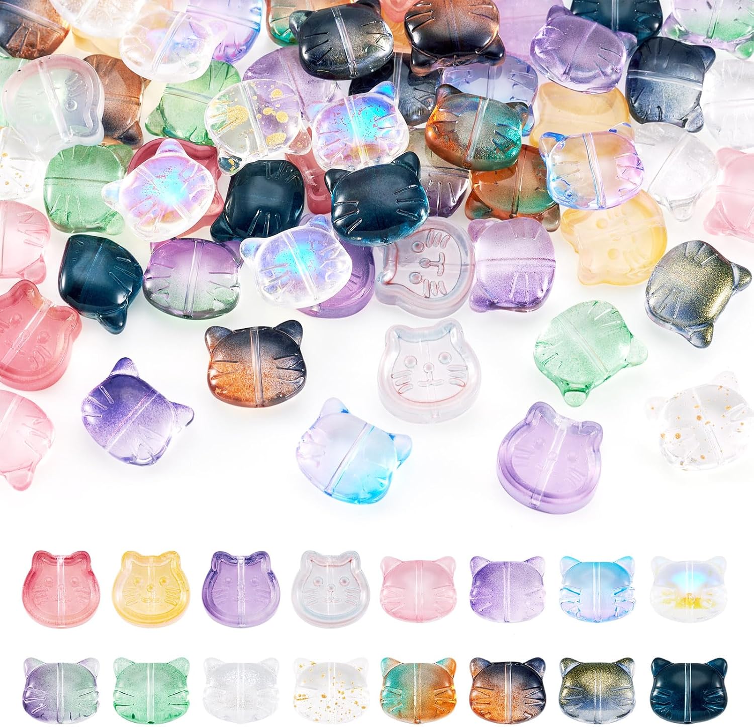 Craftdady 60 pcs Handmade Lampwork Cat Head Beads Mixed Color Kitten Head Glass Beads Mini Pet Animal Cat Loose Spacer Beads for Jewelry Bracelet Necklace Earring Making - Image 2