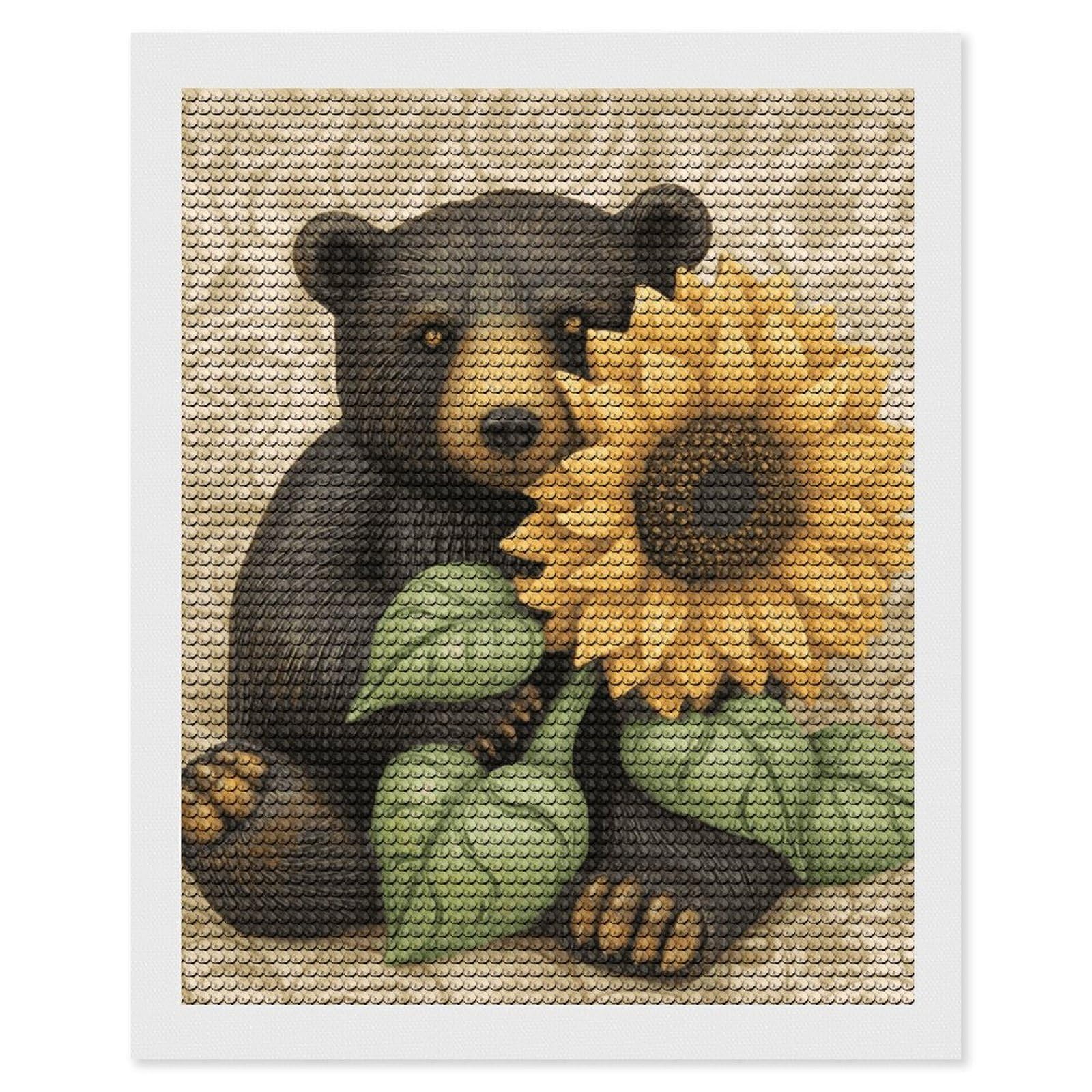 DWVTSLH Sunflower and Bear Diamond Painting Kits for Adults, Personalized Diamond Photo Art Full Drill, DIY 5D Diamond Art Painting Kits for Beginners, Home Wall Decor 16"x20"