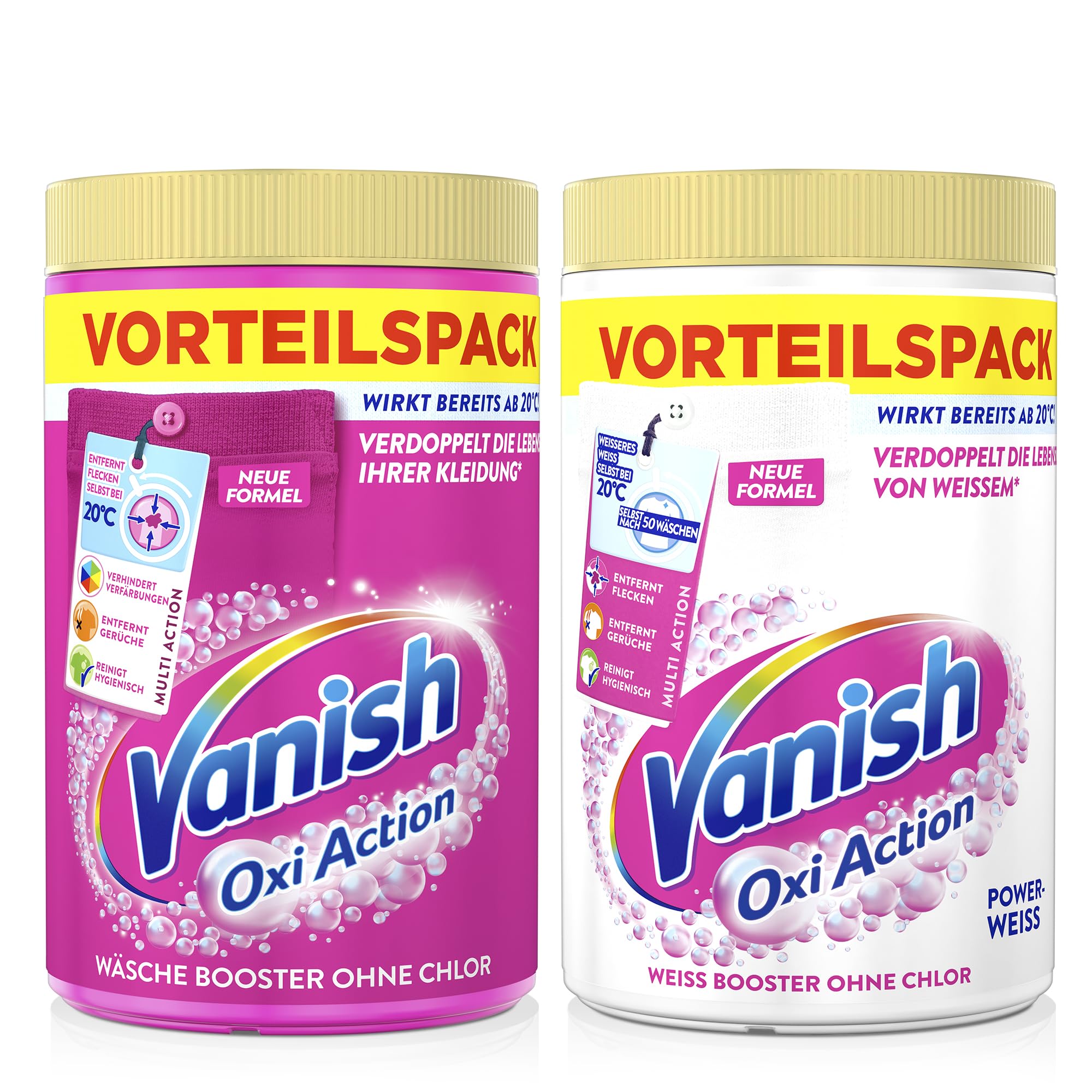 Vanish Oxi Action Wäsche Booster und Powerweiss Sparpack - Powerweiss Wäsche-Booster für weiße Wäsche & Wäsche-Booster für bunte Wäsche - 2 x 1,65 Kg
