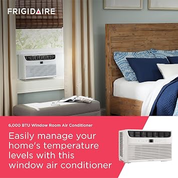 Frigidaire 6,000 BTU Window Air Conditioner with Remote Control, Cools Up to 250 Sq. Ft., Quiet Operation, Eco Mode, 3 Fan Speeds, Auto Restart, White