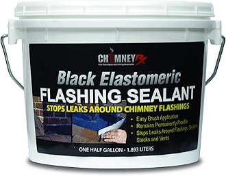300054 Brushable Chimney Flashing Repair Sealant – Black Elastomeric Waterproof Coating Leak Protection for Chimneys, Vents & Skylights - Bonds to Shingles, Bricks, & More - 1/2 Gallon