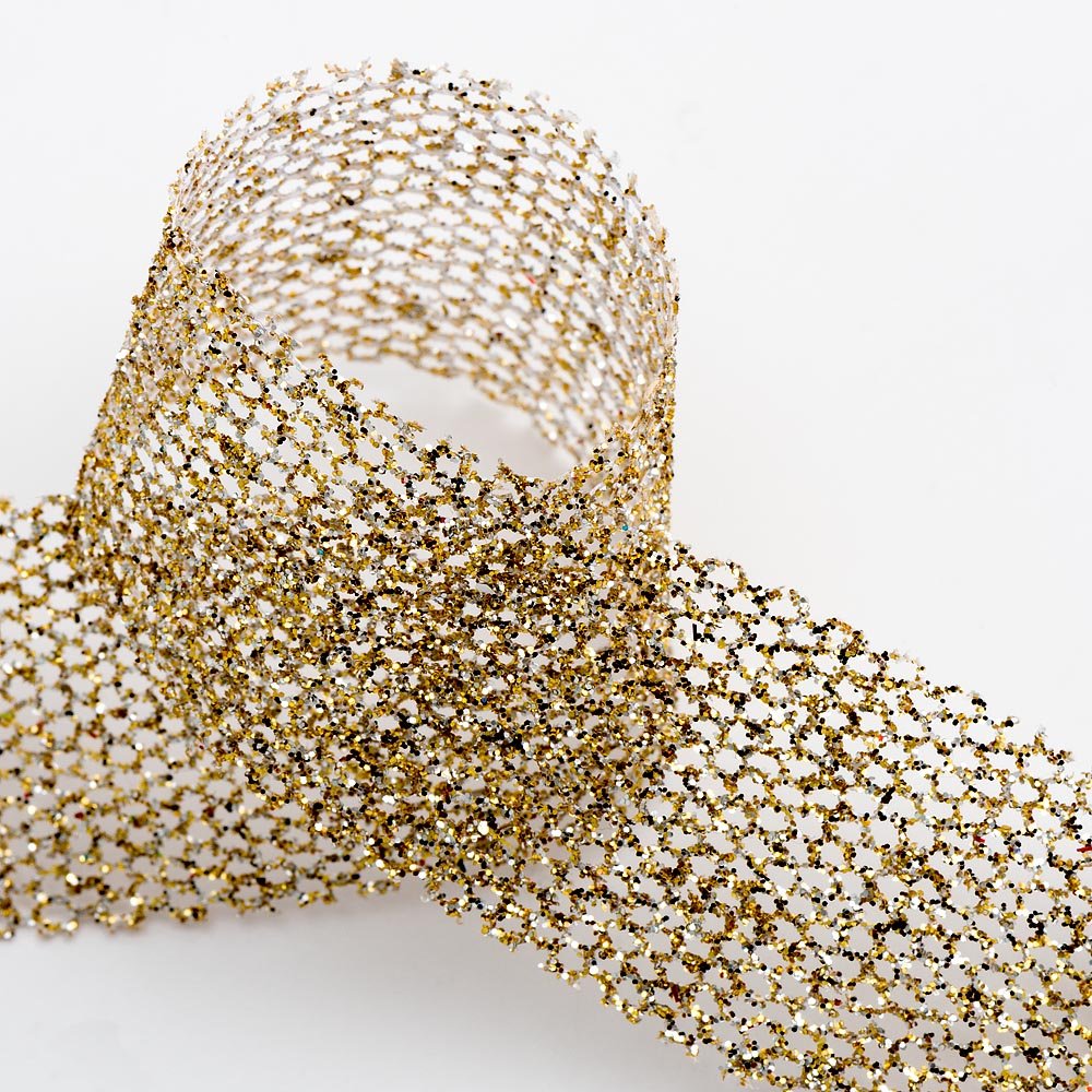 Italian Options Open Mesh, Champagne Champagne Mesh Glitter Ribbon 25Mm X 10M