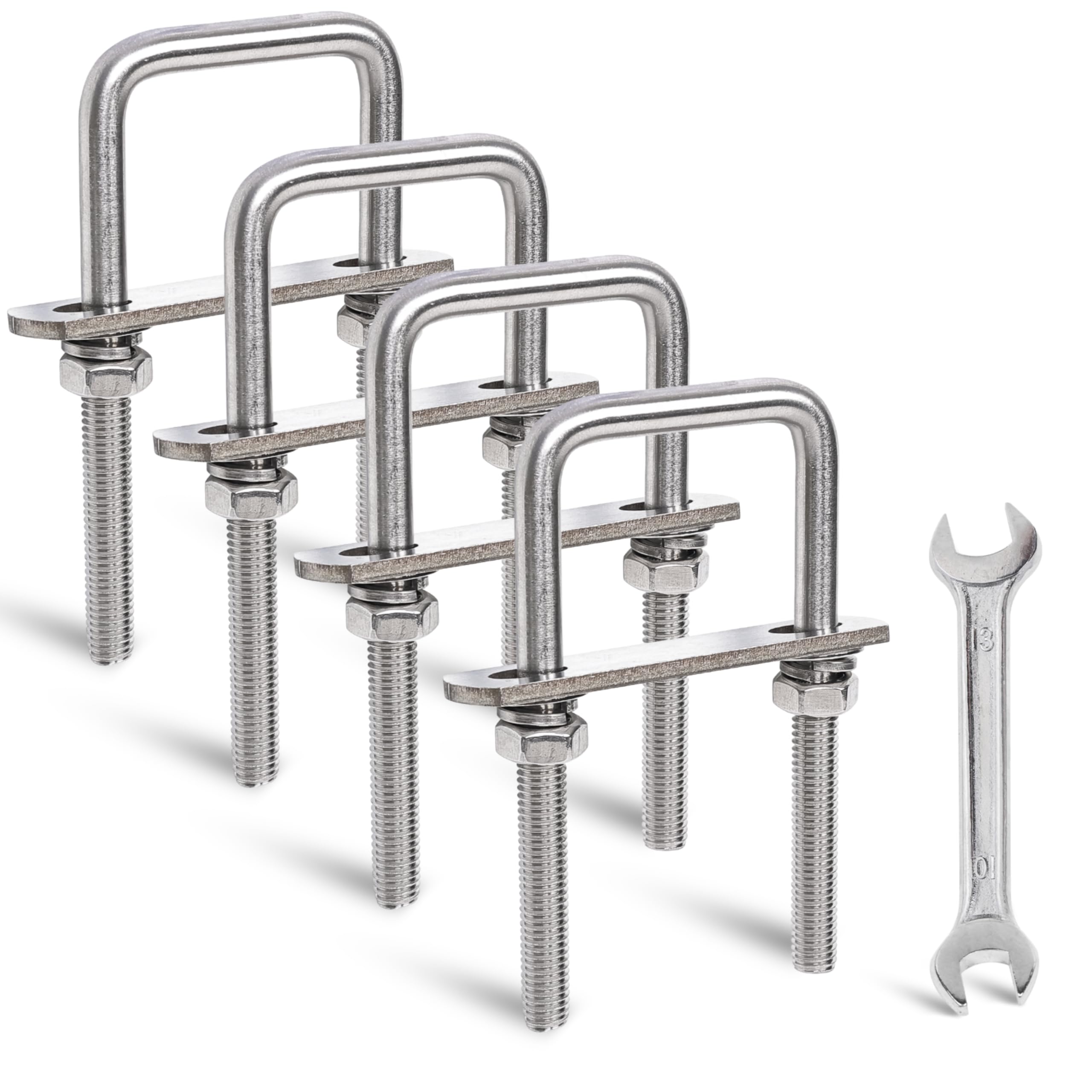 SRZTXU 4 Sets M8 Square U-Bolts,u-Bolts 1.5 inch Wide,304 Stainless Steel Square u-Bolts,with Nuts,Bolt Plate and washers (4, M8 x 40mm x 100mm)