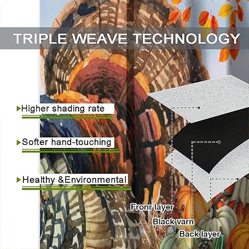 Miniatura 7 de Cortinas rústicas de cosecha de otoño  Acuarela de Acción de Gracias, pavo, girasoles, calabazas, hojas de arce, cortinas de ventana para oscurecer