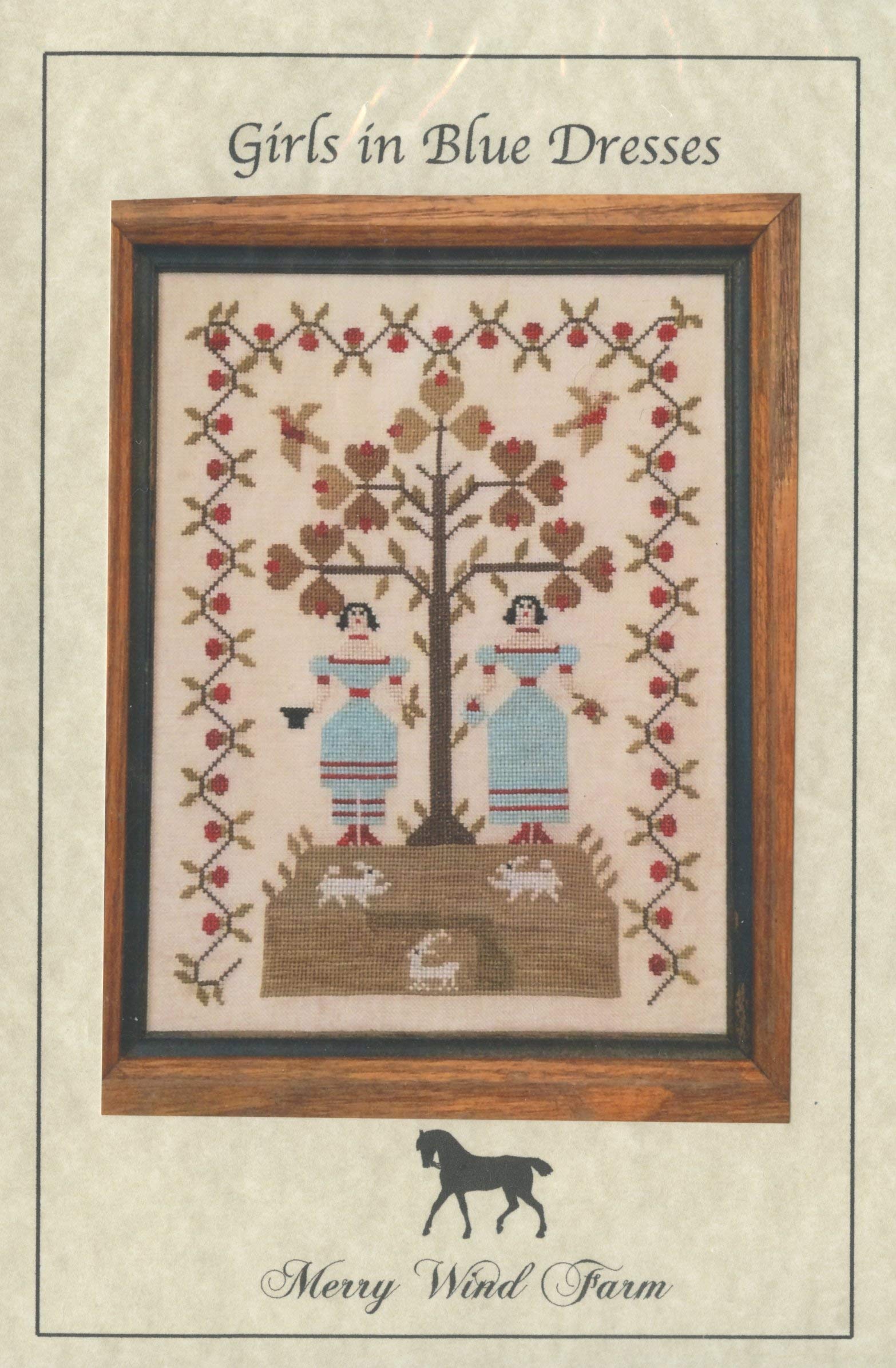 Girls in Blue Dresses Sampler Reproduction Chart by Merry Wind Farm