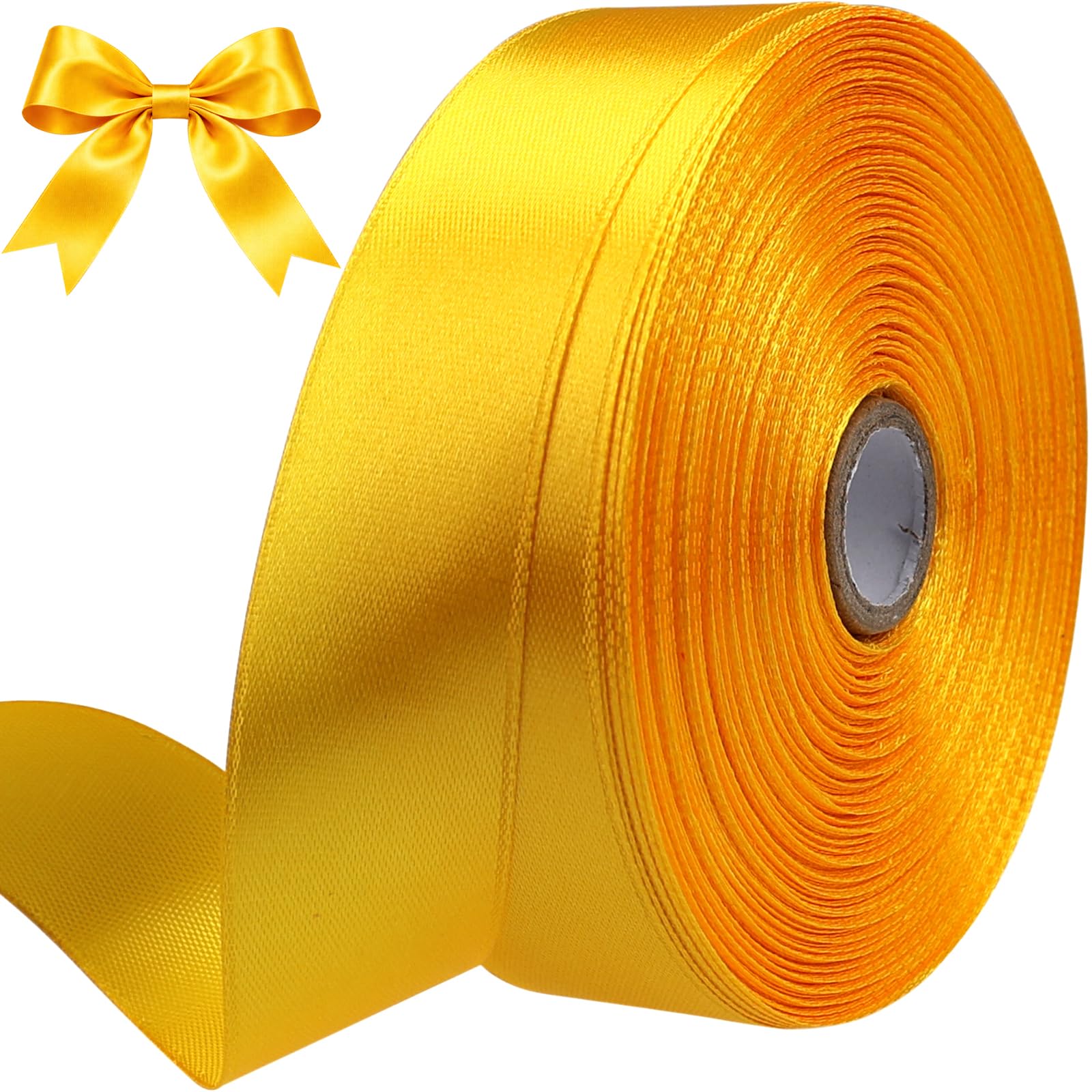Photo 1 of 1 Inch Yellow Satin Ribbon 50 Yards Single Face Polyester