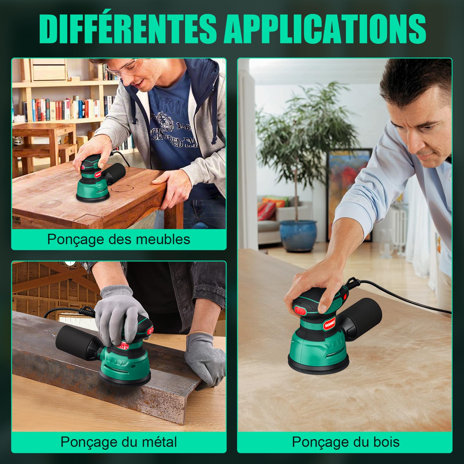 SORAKO Ponceuse Excentrique 350 W 125 mm, Ponceuse à 6 Vitesses avec Boîte