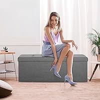 Vista 46 de ZENY Banco otomano plegable de almacenamiento de 43.3 pulgadas, reposapiés con asiento acolchado de espuma, ideal para dormitorio, entrada y sala