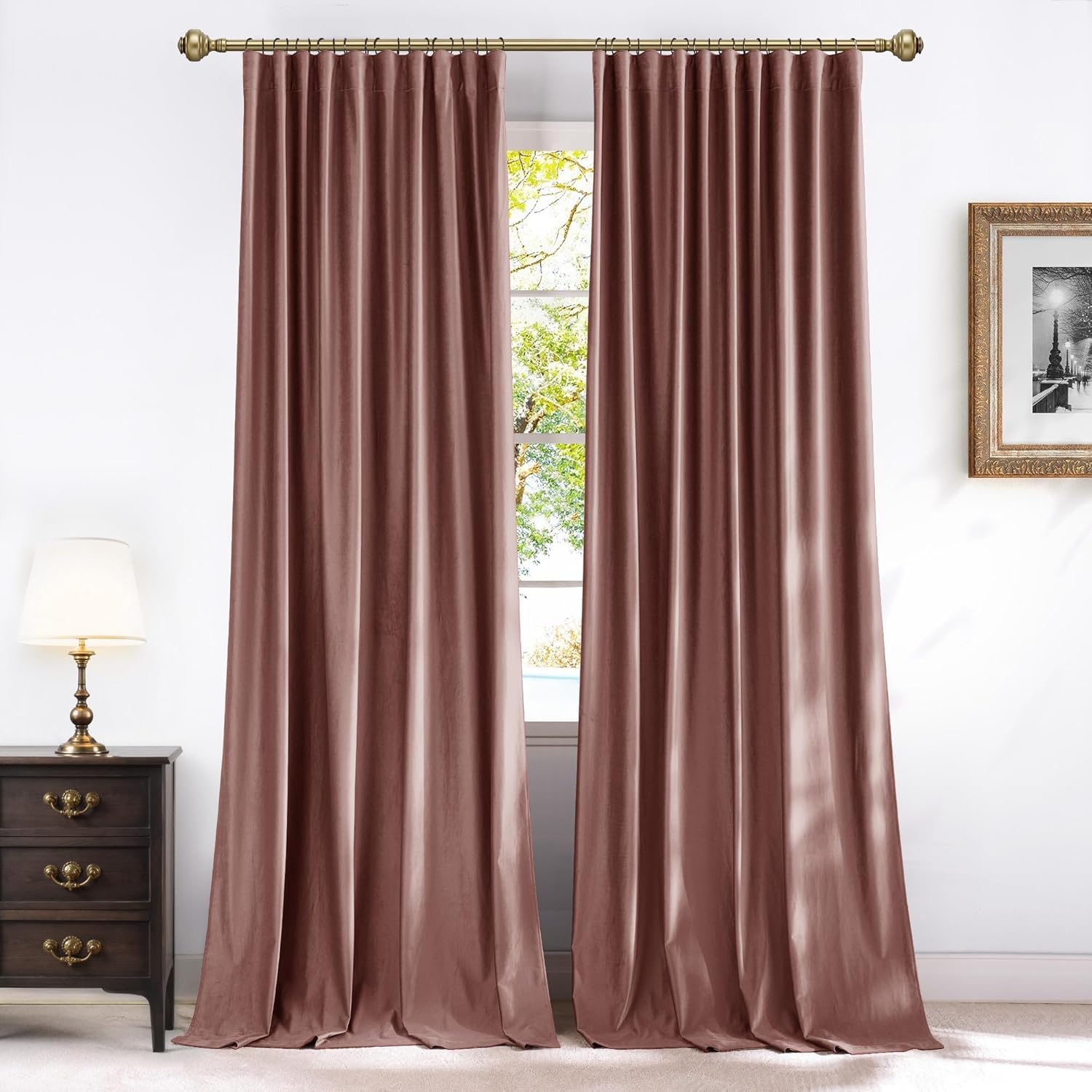 NICETOWN Dusty Rose Pink Blackout Velvet Curtains for Girls Room 84 inch Long - Privacy Protection Light Blocking Hook Drapes for Living Room, Rod Pocket Back Tab Pleat Tape, W52” x L84, 2 Panels Dusty Rose Pink 52"W x 84"L (Pack of 2)