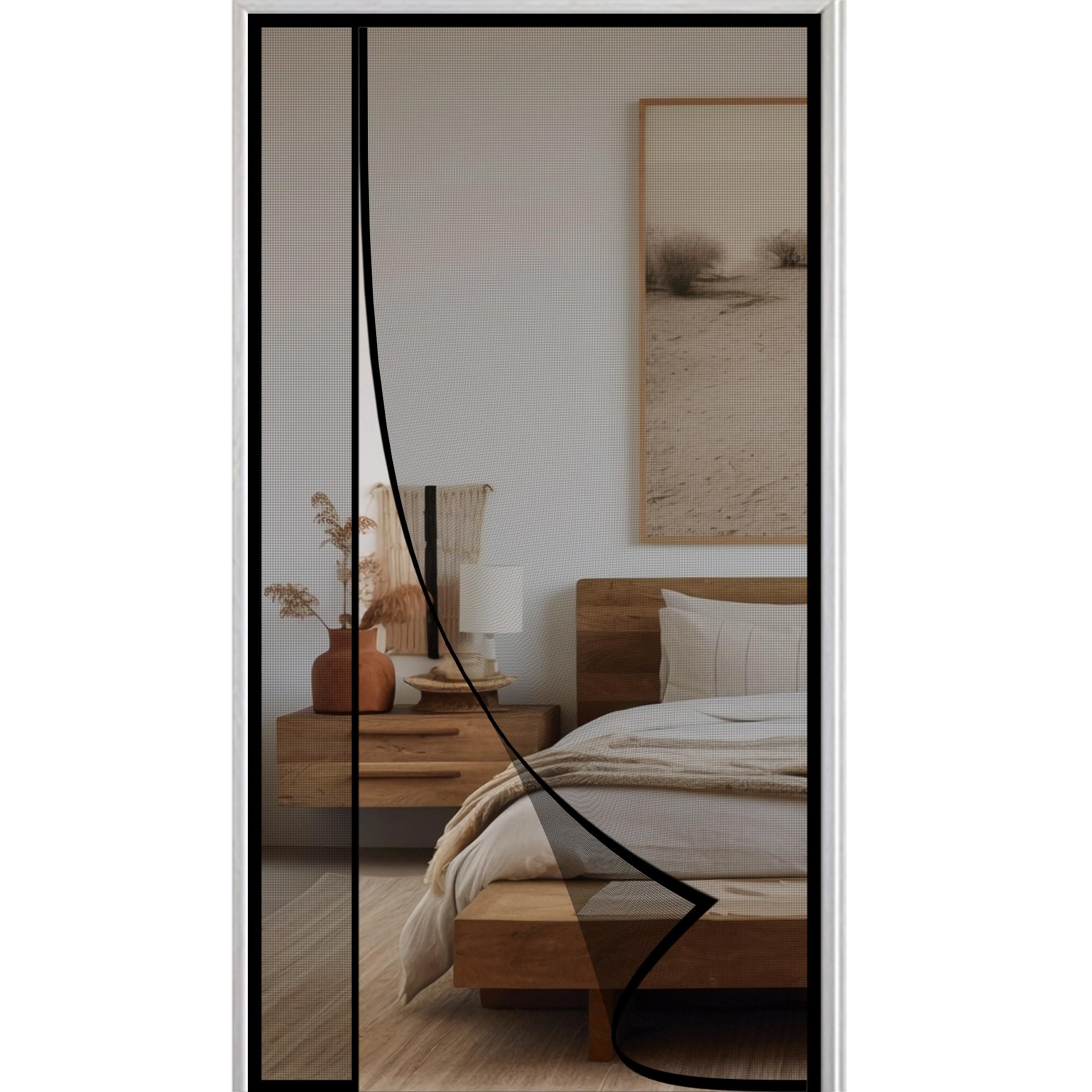 Wyrht Black Side Opening Magnetic Fly Screens For Doors 110X240cm Heavy Duty Hands Free Mesh Anti Mosquito Mesh Curtain With Full Frame Hook And Loop Powerful Magnets Pet And Kid Friendly