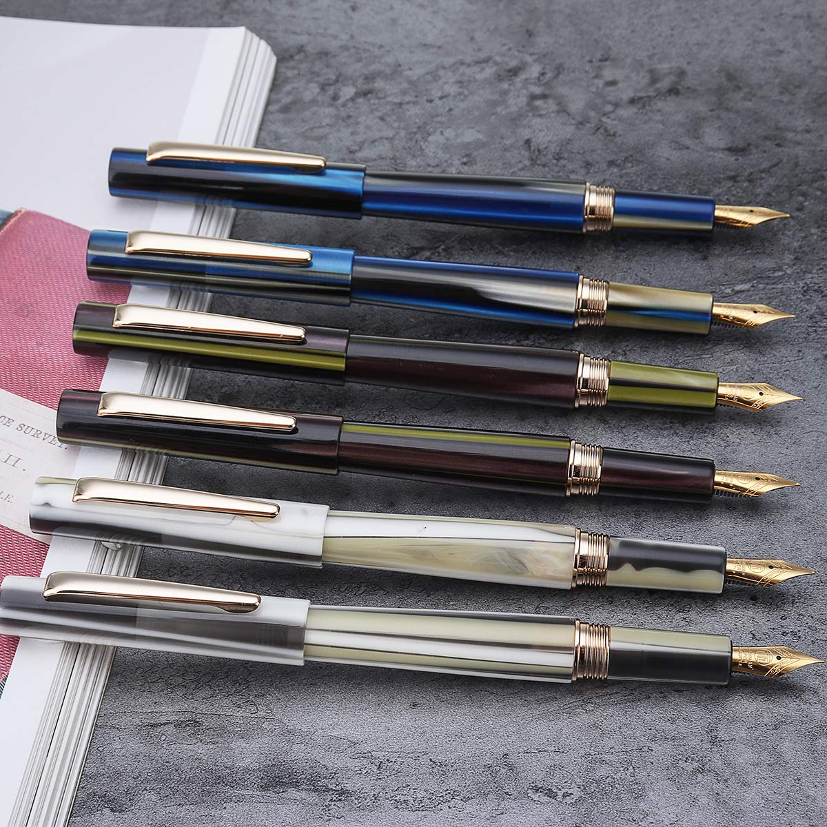 VIDOO Acryl Streifen Füllfederhalter Ef/F 0.38 Mm 0.5 Mm Nib Büro Schreiben Stift Unterzeichnung Geschenk-Set - Grün - Ef