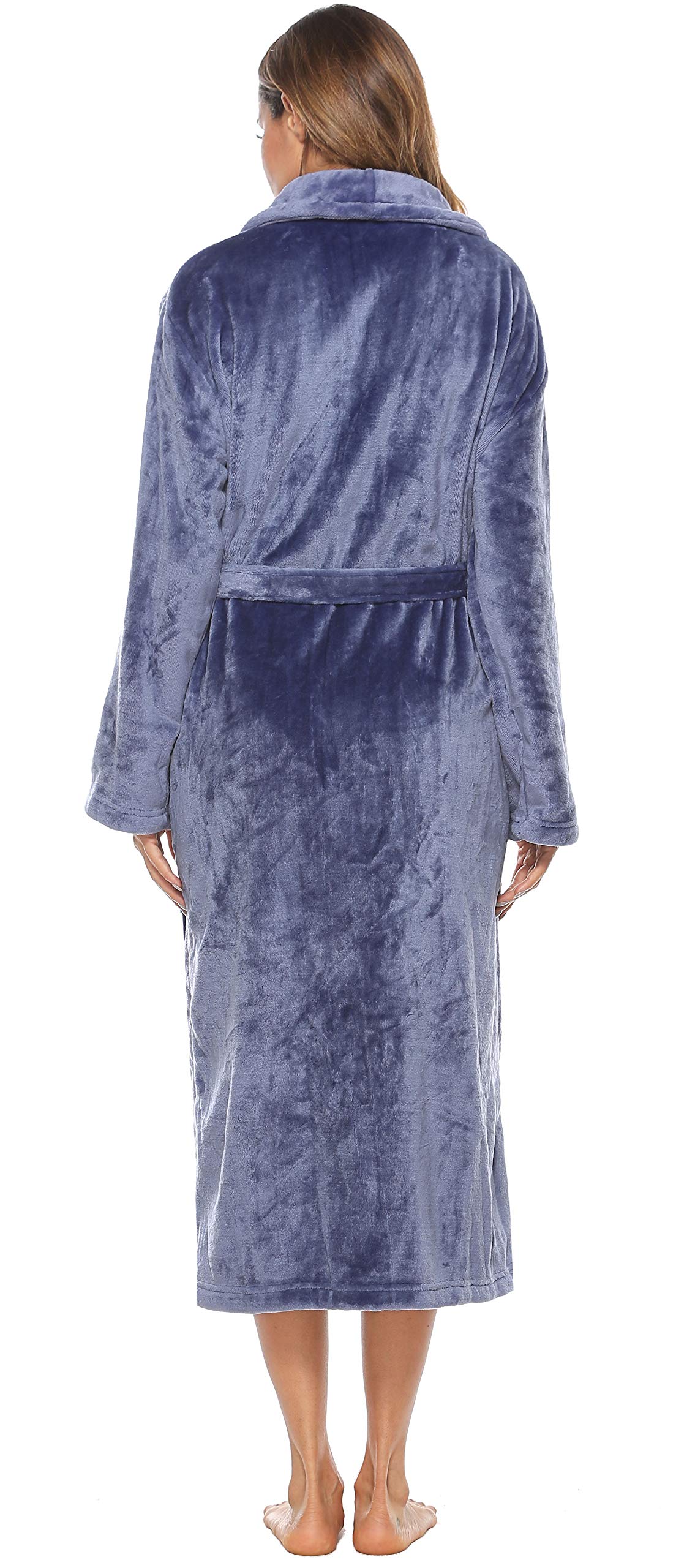 Vlazom Ropa de Casa Mujer Invierno Polar, Largo Albornoz de Felpa para Señora, Abrigo de Estar por Casa con Cinturón S-XL