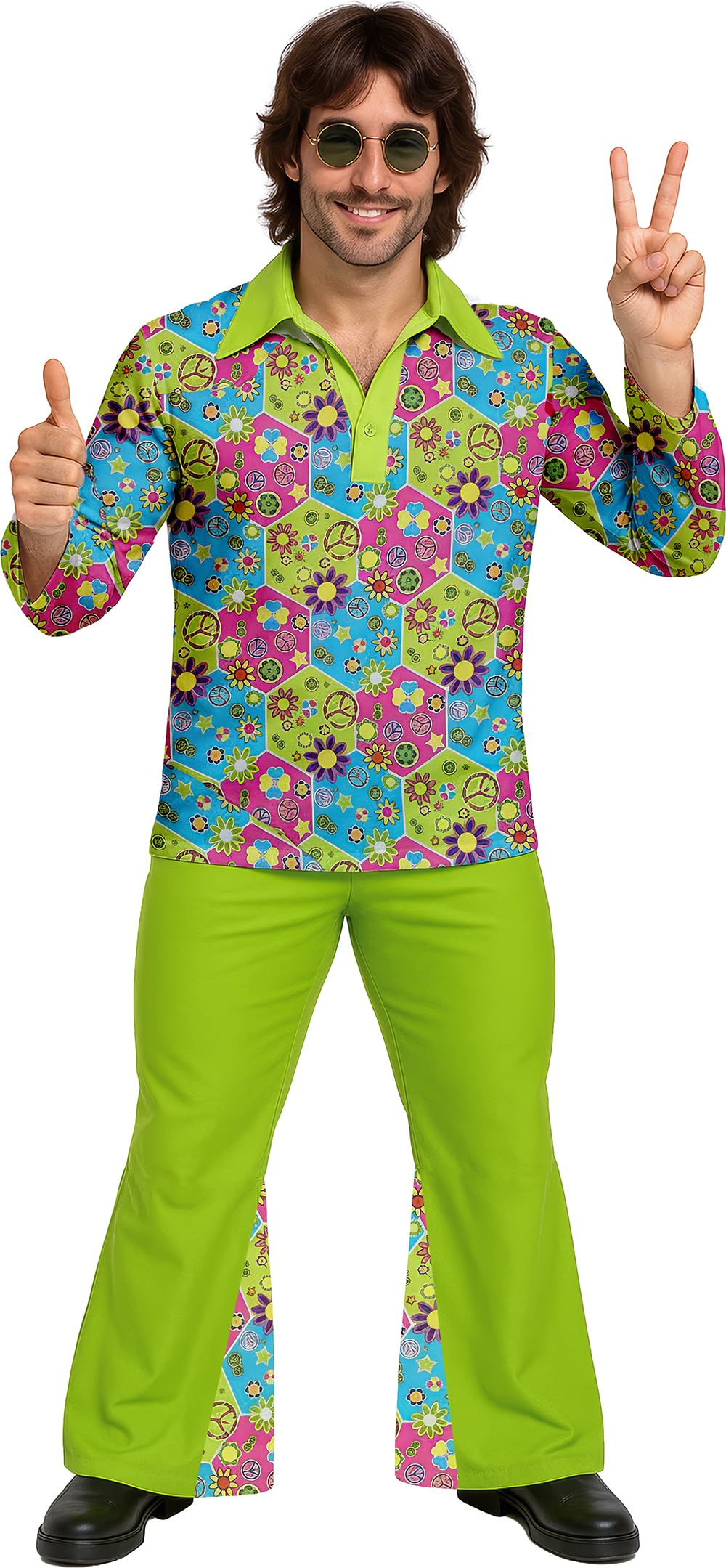FIESTAS GUIRCA | Disfraz Flower Power Hippie Adulto (52-54/L) - Camisa y Pantalón - Disfraces de Años 60, Retro y Vintage para Fiestas de Disfraces, Carnaval y Halloween - Ideal para Hombre