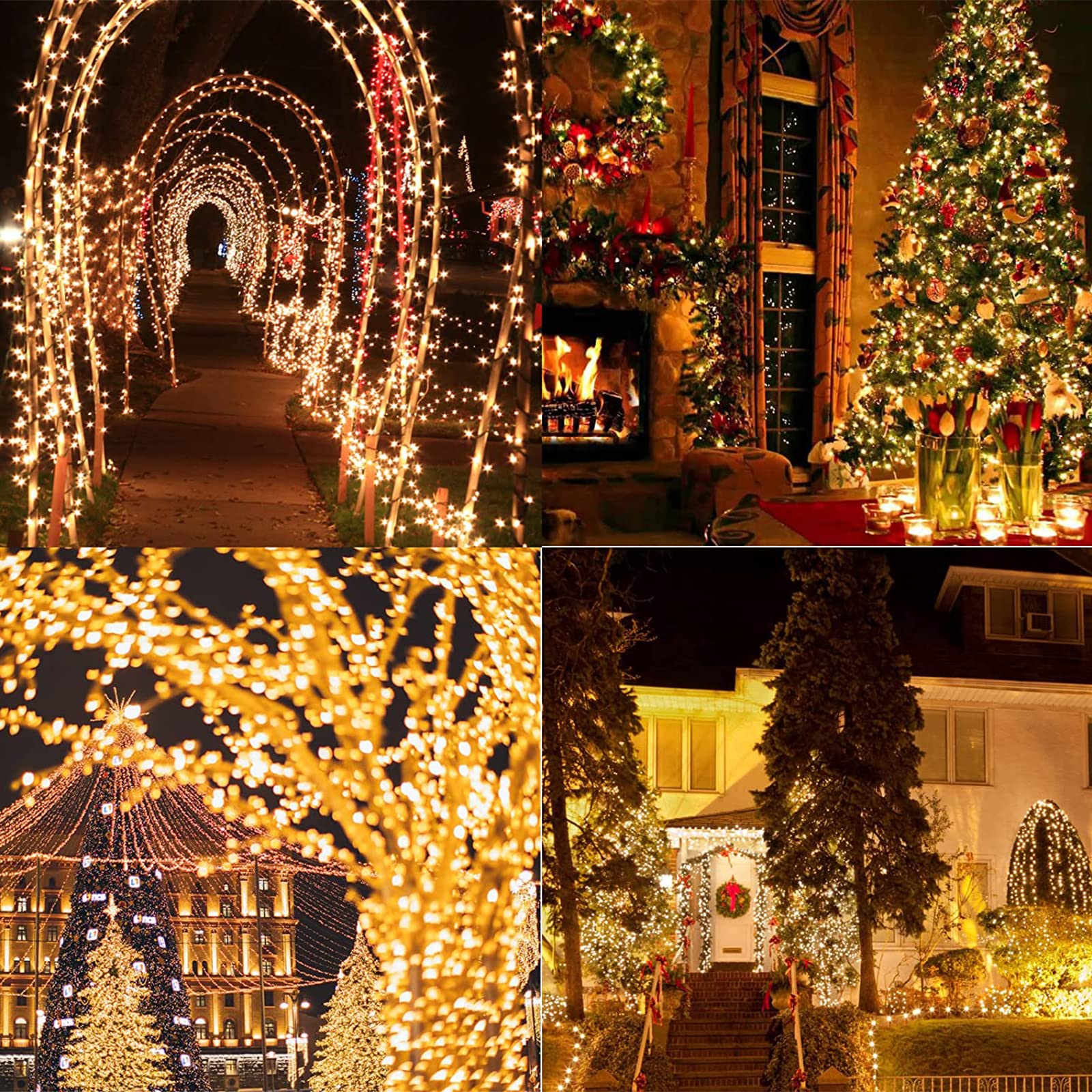 Moxled Luci Albero di Natale Bianco Caldo, Catena luminosa 35M 350 LED, Luci di Natale con 8 Modalità, Funzione Timer e Memoria, Collegabile, Luci Natalizie da Esterno ed Interno, Cavo verde scuro