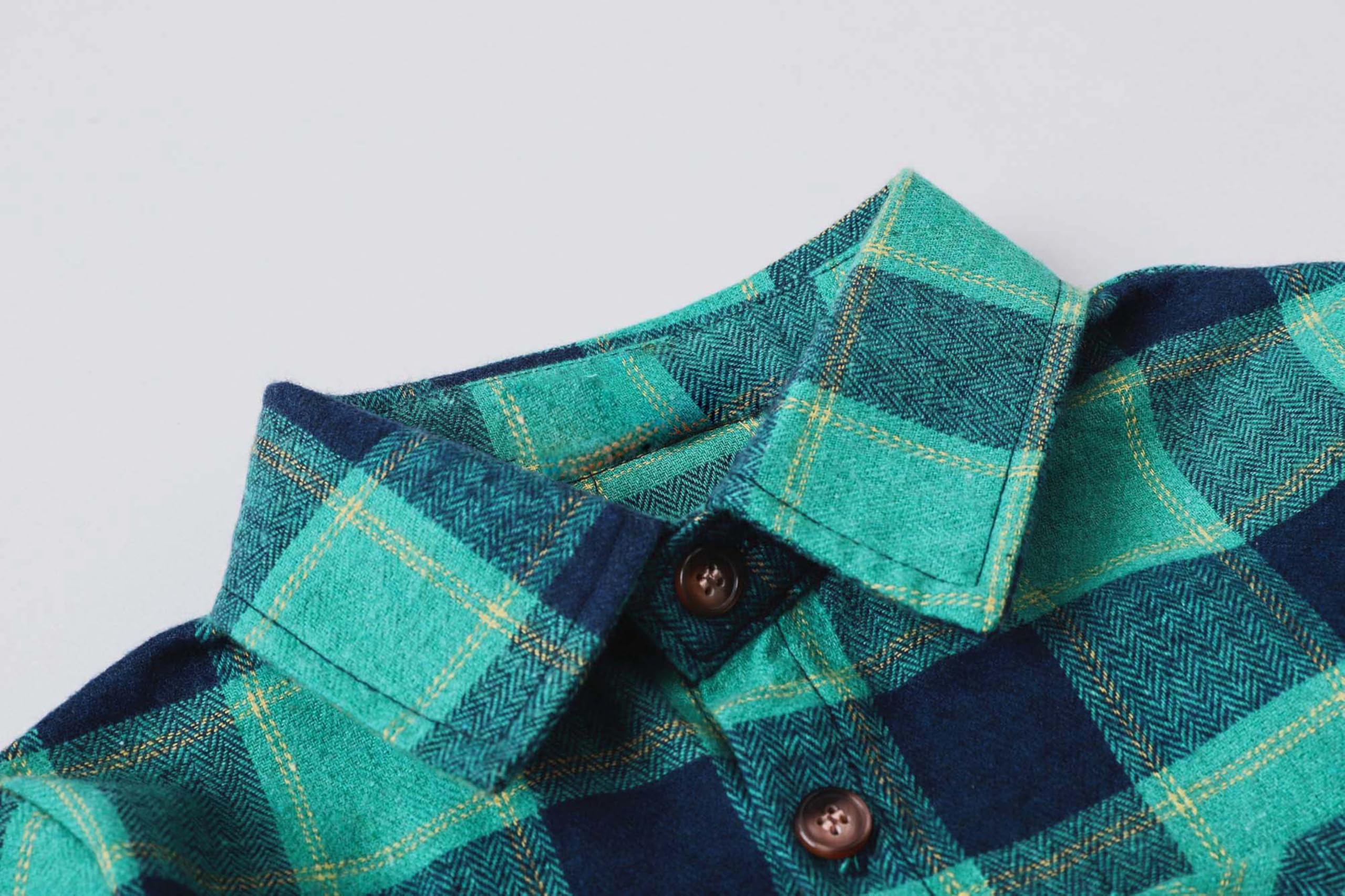 Cromoncent Camisa de manga larga de franela a cuadros con botones para hombre, Verde azulado, azul marin, 2-3 años