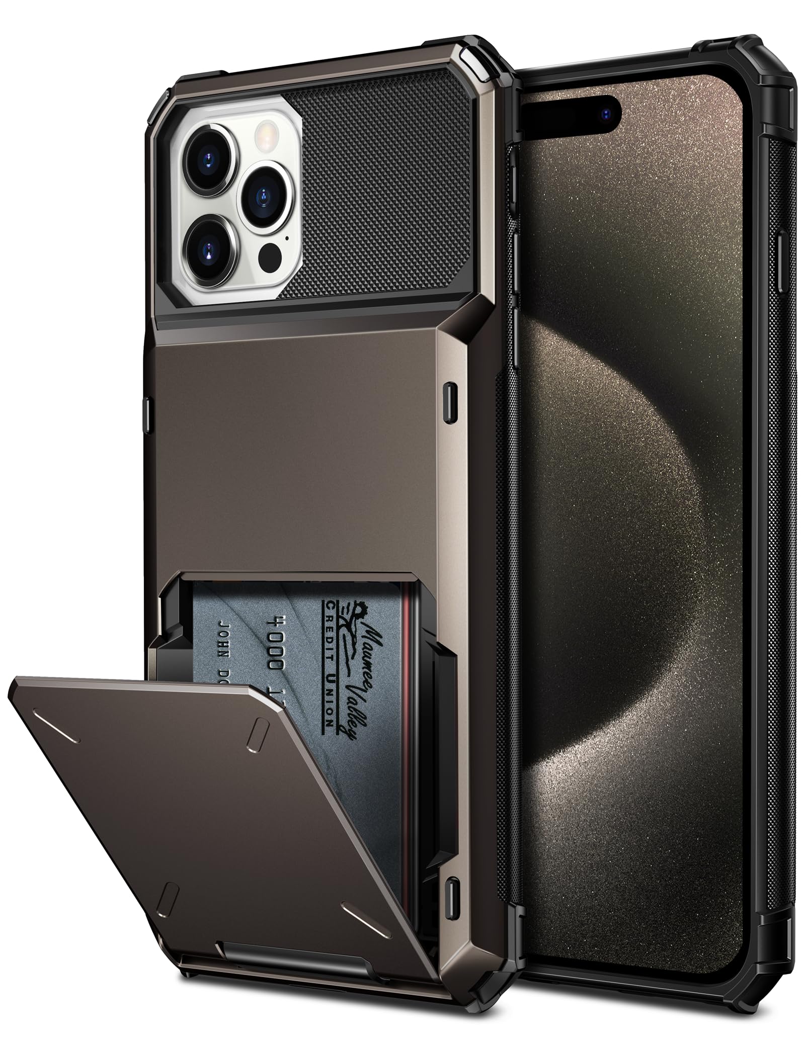 Coolden for iPhone 15 Pro Case iPhone 15 Pro Phone Case with Card Holder Wallet Case 4 Card Pocket Shockproof Case Heavy Duty Hard Back TPU Bumber Flip Protective Case Cover for iPhone 15 Pro