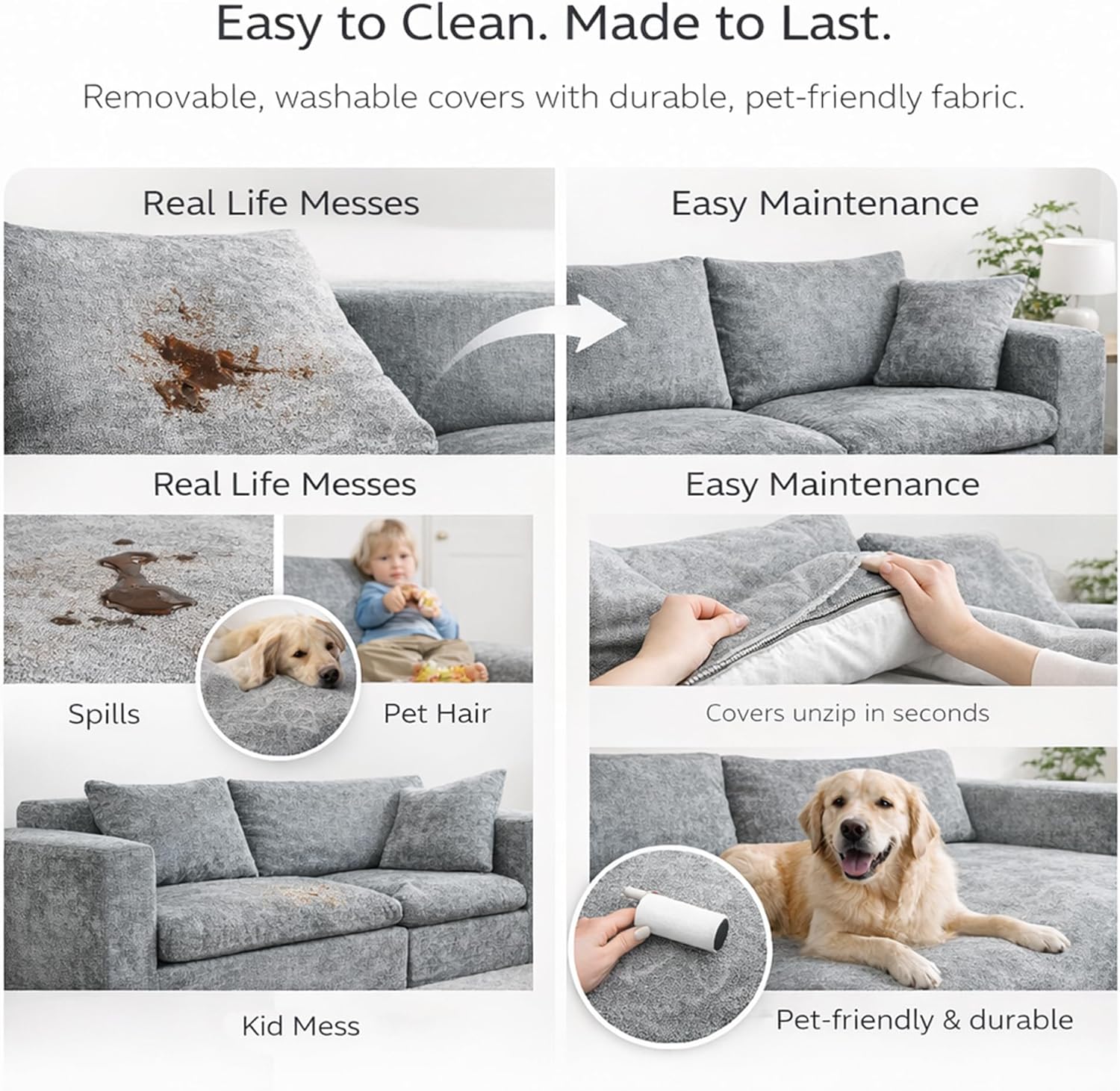 108'' Oversized Modular Sectional Sofa, Deep-Seat Cloud Couch, Boneless Sofa with Removable and Washable Covers, Sectional Couches for the Living Room/Apartment/Family Lounge | boneless, modular, sectional, cloud couch, couches