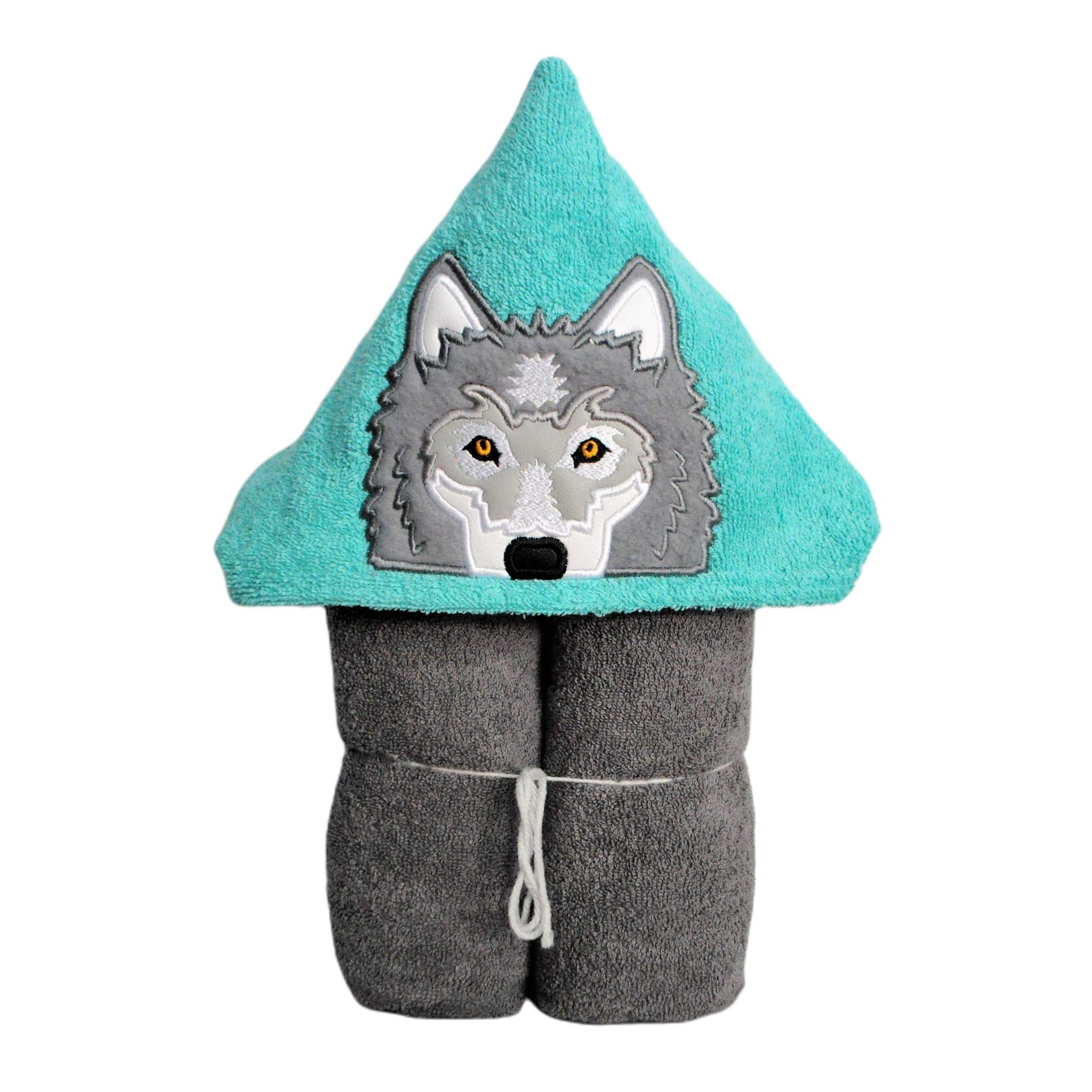 Wolf Hooded Bath Towel for Baby Child and Teens Light Teal Hood Standard Child