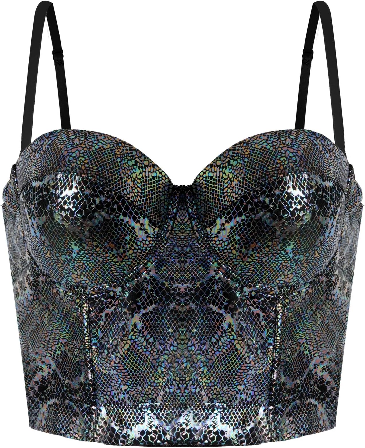 Women's Corset Bustier Crop Top Gothic Punk Glitter Sequins Spaghetti Top Tank Bra with Padded Strappy Top Push Up Corsage Clubwear Party Bra with Removable Straps XS - L