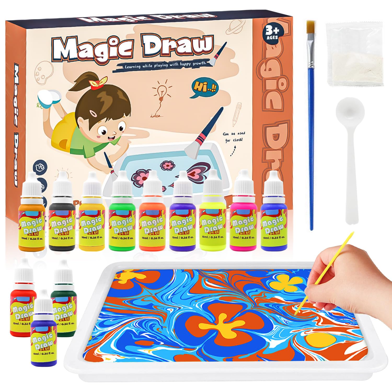 Gemi OPintura Marmol Agua para Niños de 6 a 12 Años,DiY Pintura de Mármol de Agua,12 Colores Kit Pintura Niños,Pintar Juegos Para Niños,Kit Manualidades Niños 6 Años,Manualidades Niña 8 Años