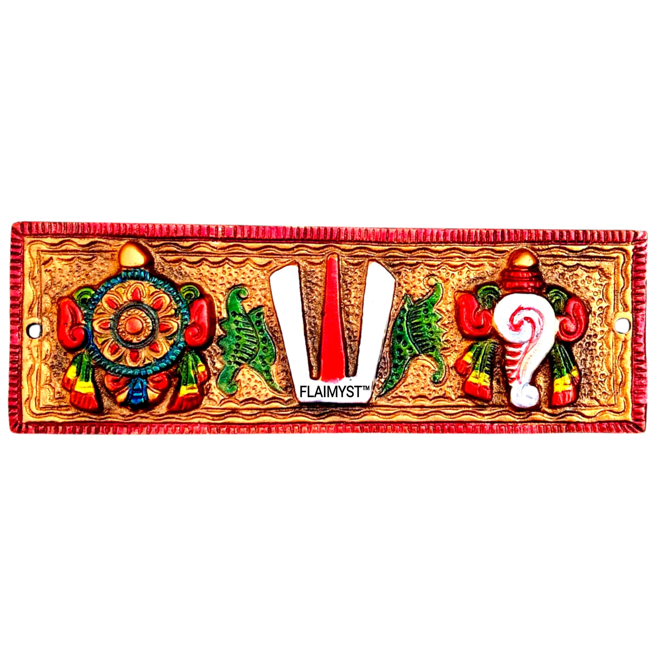 FLAIMYST Shank Chakra Tilak for Door Entrance in Aluminium Metal, Tirupati Door Wall Hanging Shankh Chakra Namah Decorative for Home, Office, Room, Religious House Warming (Copper Multicolor)-image-16