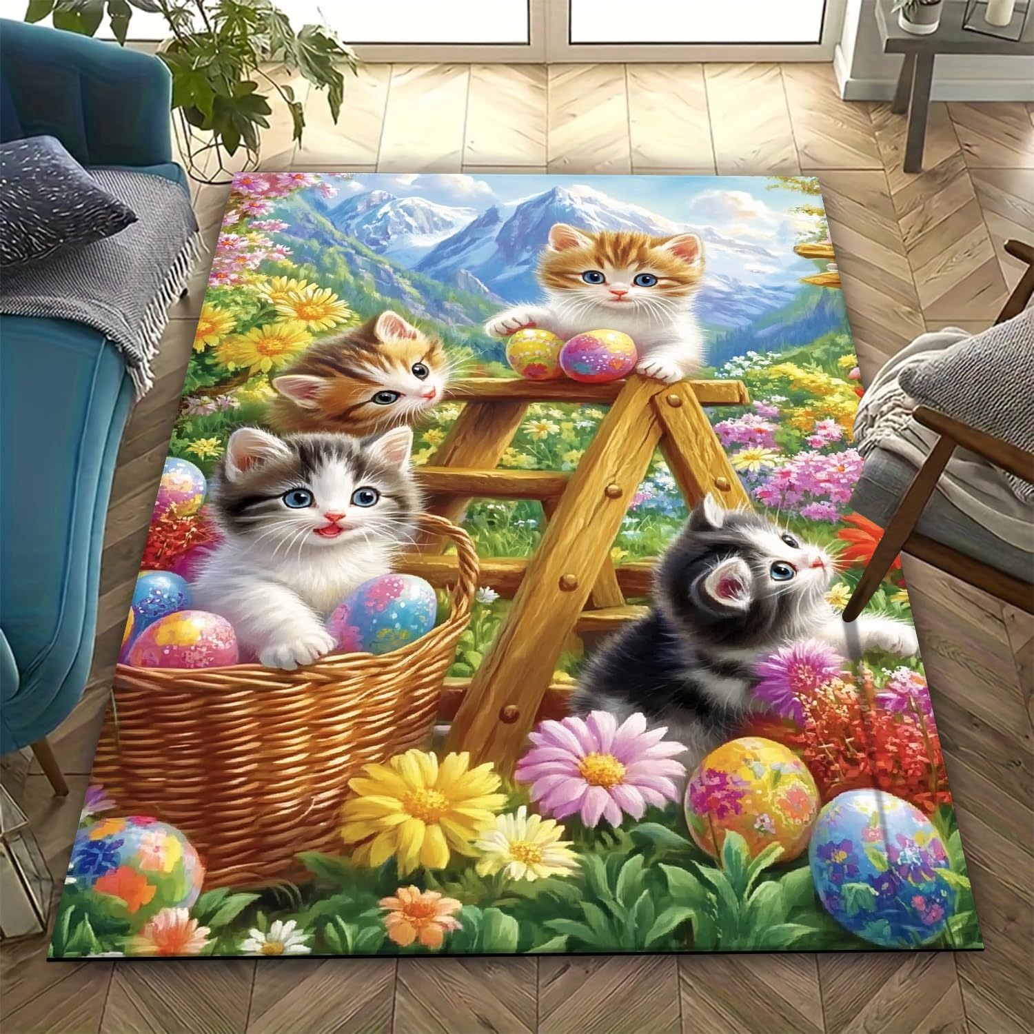 Tapis animal chat décoration de chambre grand format carré 200 x 300 cm durable
