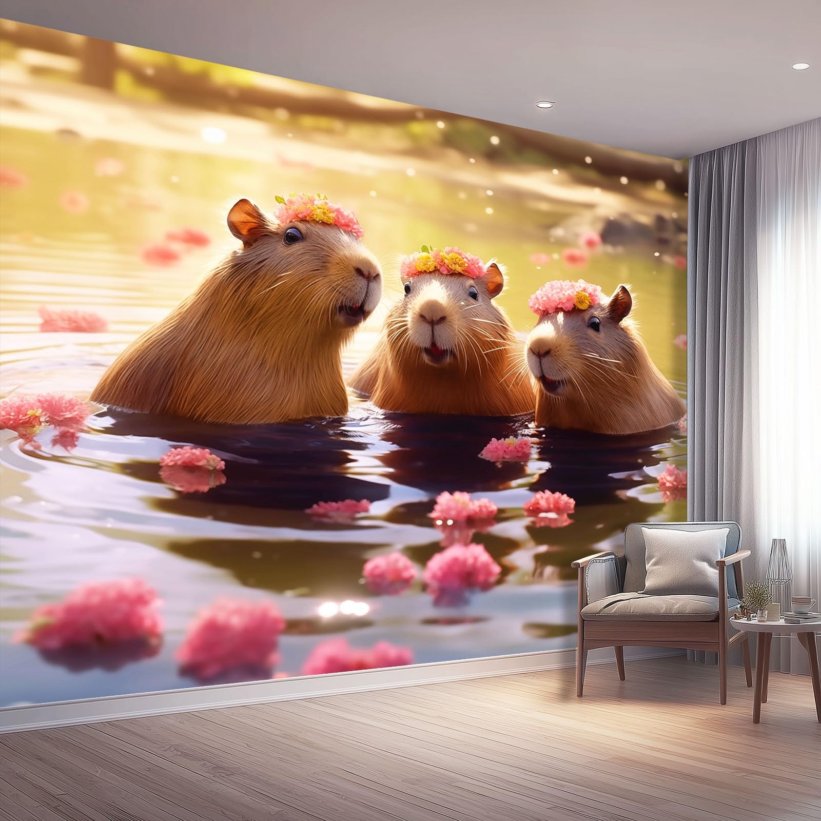Plakat ścienny 200 x 140 cm, naturalna kapibara, dekoracja z włókniny na biurko i ścianę akcentującą, brązowy