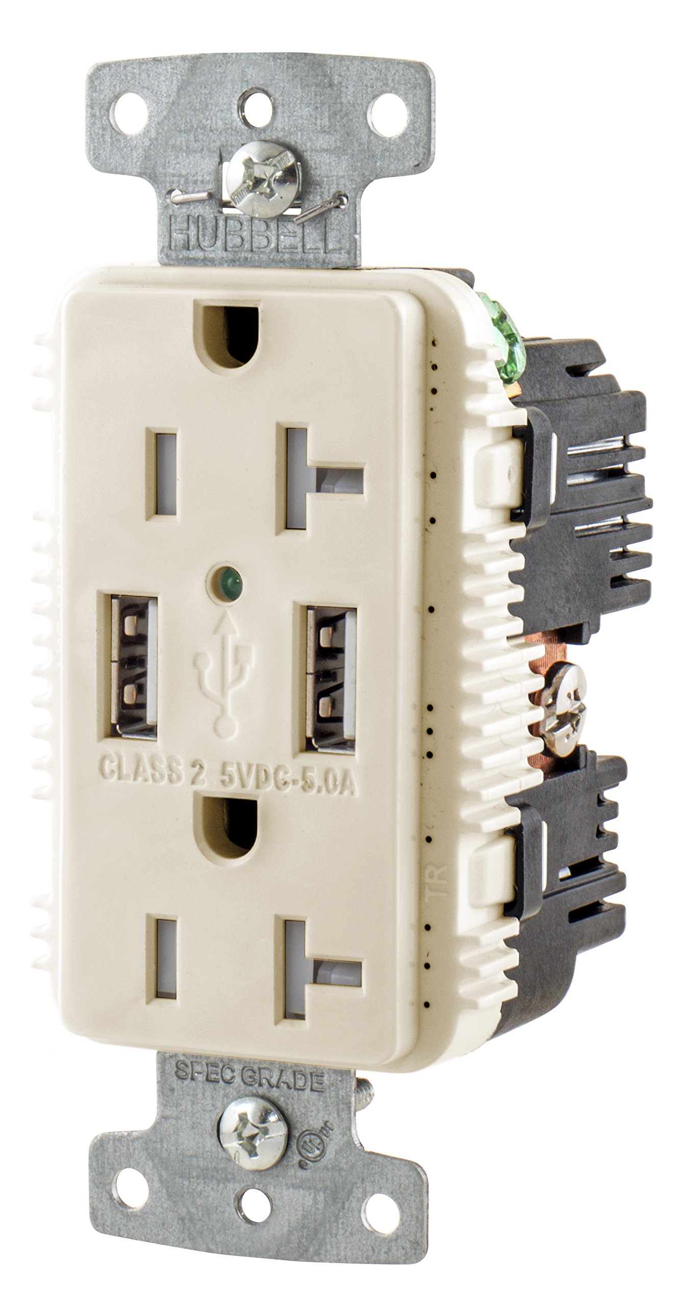 Bryant ElectricUSBB20A5LA 5.0 Amp Mega High Speed Dual Type A USB Charger Outlet, 20 Amp 125 Volt Tamper Resistant Duplex Receptacle, Light Almond