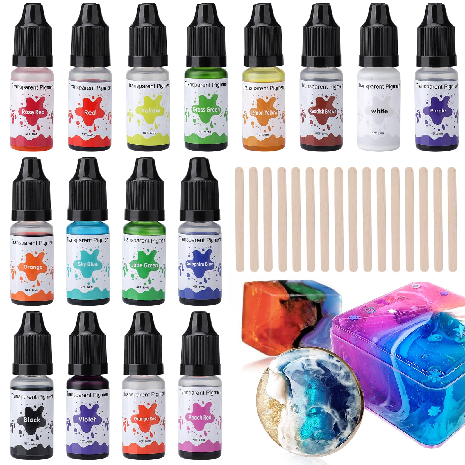Epoxy Resin Pigment, 16 Colors Concentrated Liquid EpoxyResin Dye, Transparent Resin Colorant for Coloring, DIY Jewelry Making, Art Crafts - 10ml Each