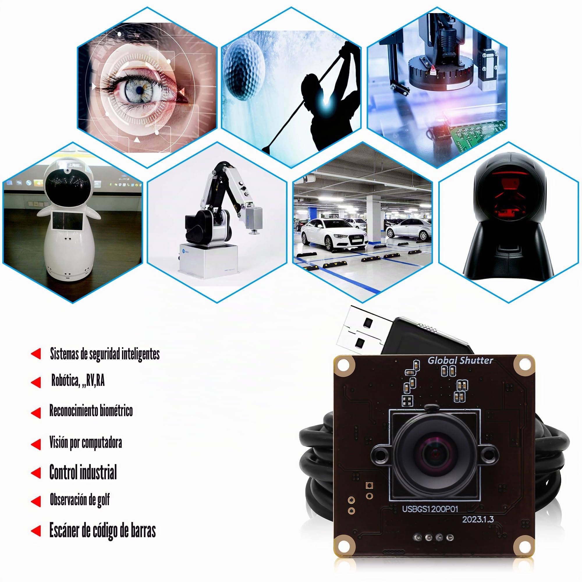 Svpro Global Shutter USB Cámara Board 90fps High Speed Webcam Módulo con objetivo M12 sin distorsiones, cámara lenta 1920 x 1200 2MP AR0234 UVC Módulo de cámara para ordenadores, portátiles