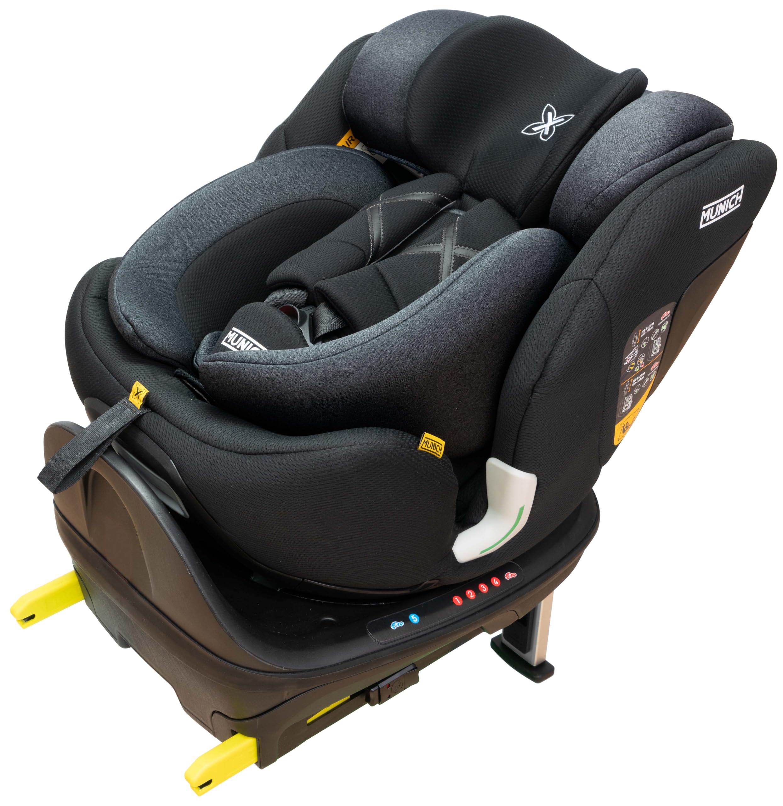 MUNICH Silla de coche bebé Mun60 giratoria 360º con isofix y support leg, multiedad para niños 40 a 150 cm (0 a 12 años) reclinado óptimo para el bebé, SPORT&FASHION, Color Dark Grey