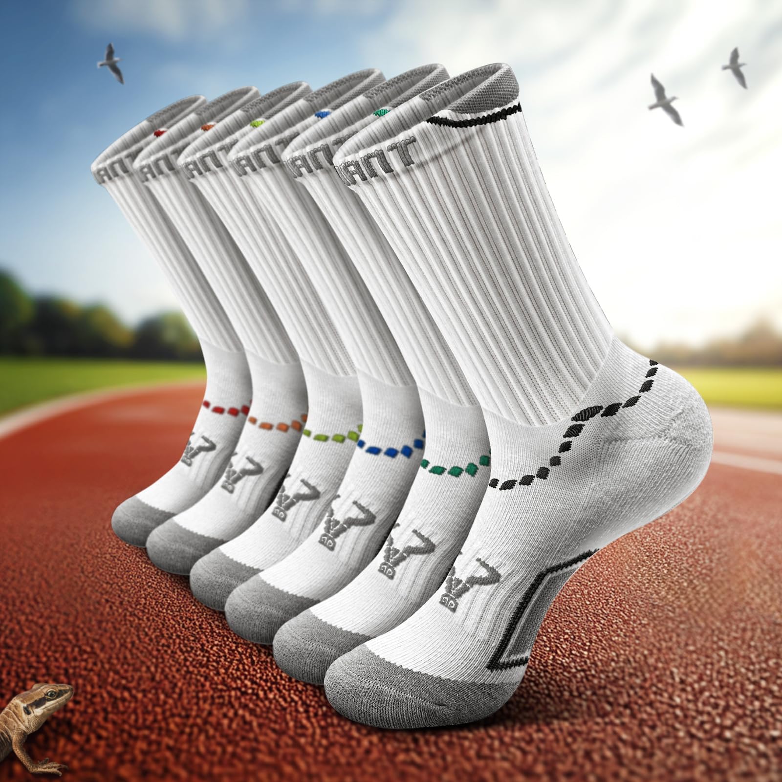 Men Running Socks,Athletic Crew Socks Compression Breathable for Men Sports Hiking Cushioned Footbed Arch Support