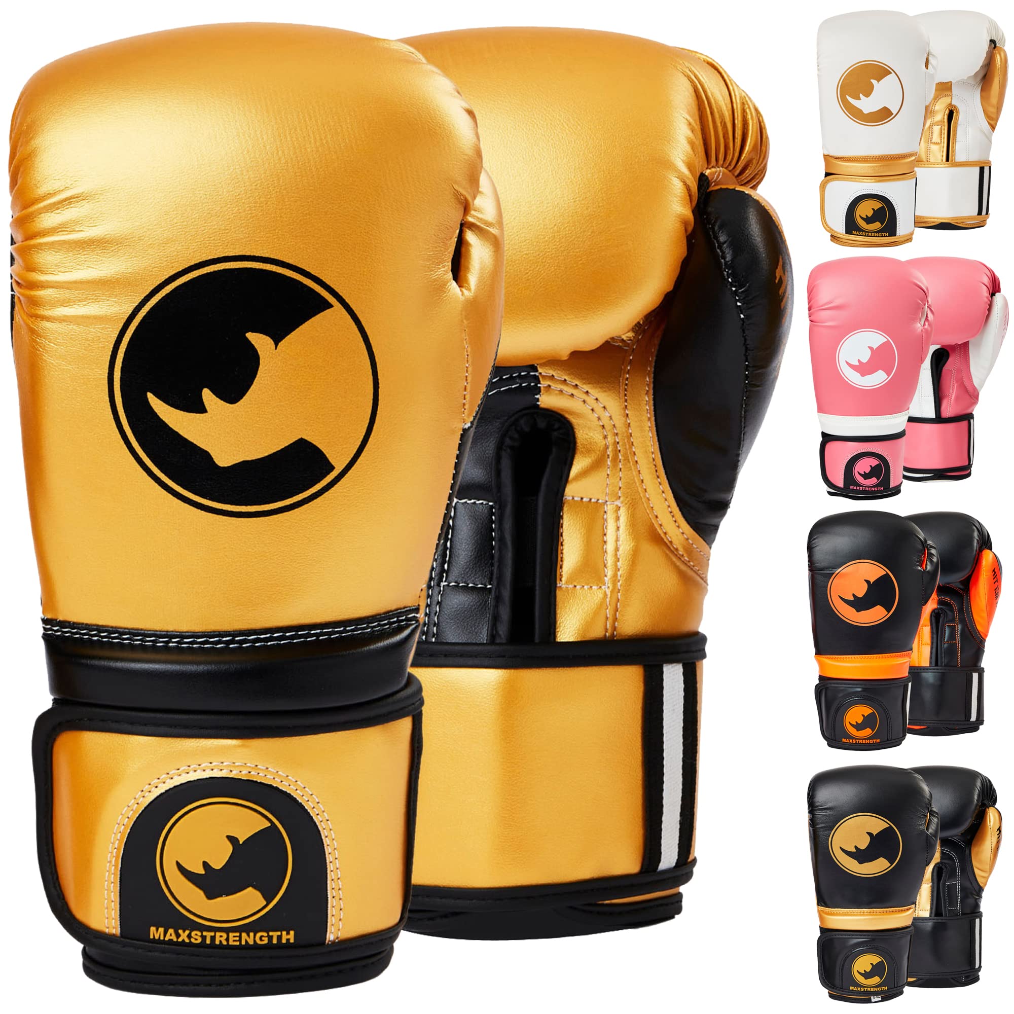 MAXSTRENGTH Boxing Gloves for Sparring & Training | Kickboxing, MMA, Muay Thai, Fighting & Punch Bag Mitts – Boxing Equipment & Gym Gear (Golden/Black, 8oz)