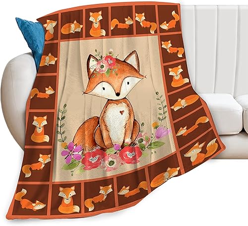 Manta de zorro para niñas y mujeres, acogedora manta de forro polar suave y cálida de felpa de dibujos animados de zorros de animales, manta de