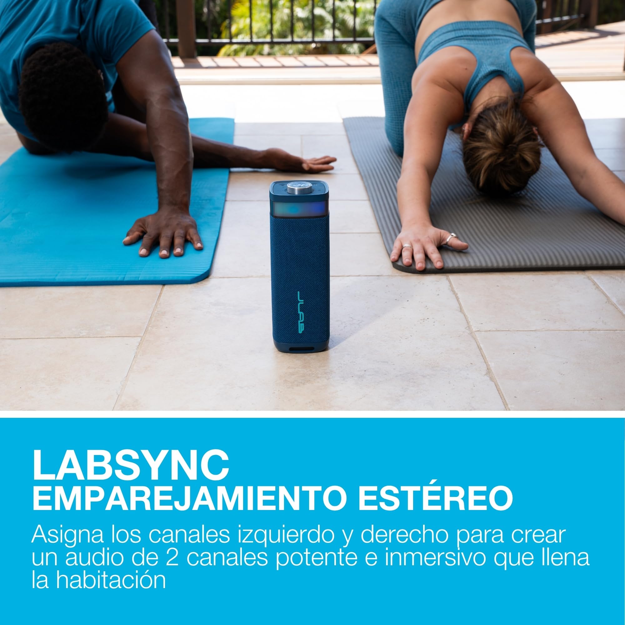JLab JBuds Party Altavoz Bluetooth Portátil - 12H+, Azul Marino | Altavoz Inalámbrico 30W para Exteriores y Viajes con Luces RGB y Audio Potente, Resistente al Agua IP56