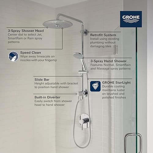 Miniatura 2 de GROHE 27867EN1 Retro-Fit Euphoria - Sistema de ducha de 25 pulgadas, 2.5 GPM, níquel cepillado