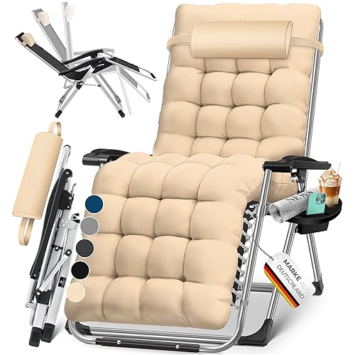Kesser® Lettino Sedia a Sdraio Pieghevole con portabicchieri, da Giardino con Cuscino, Extra Large, con Schienale Regolabile