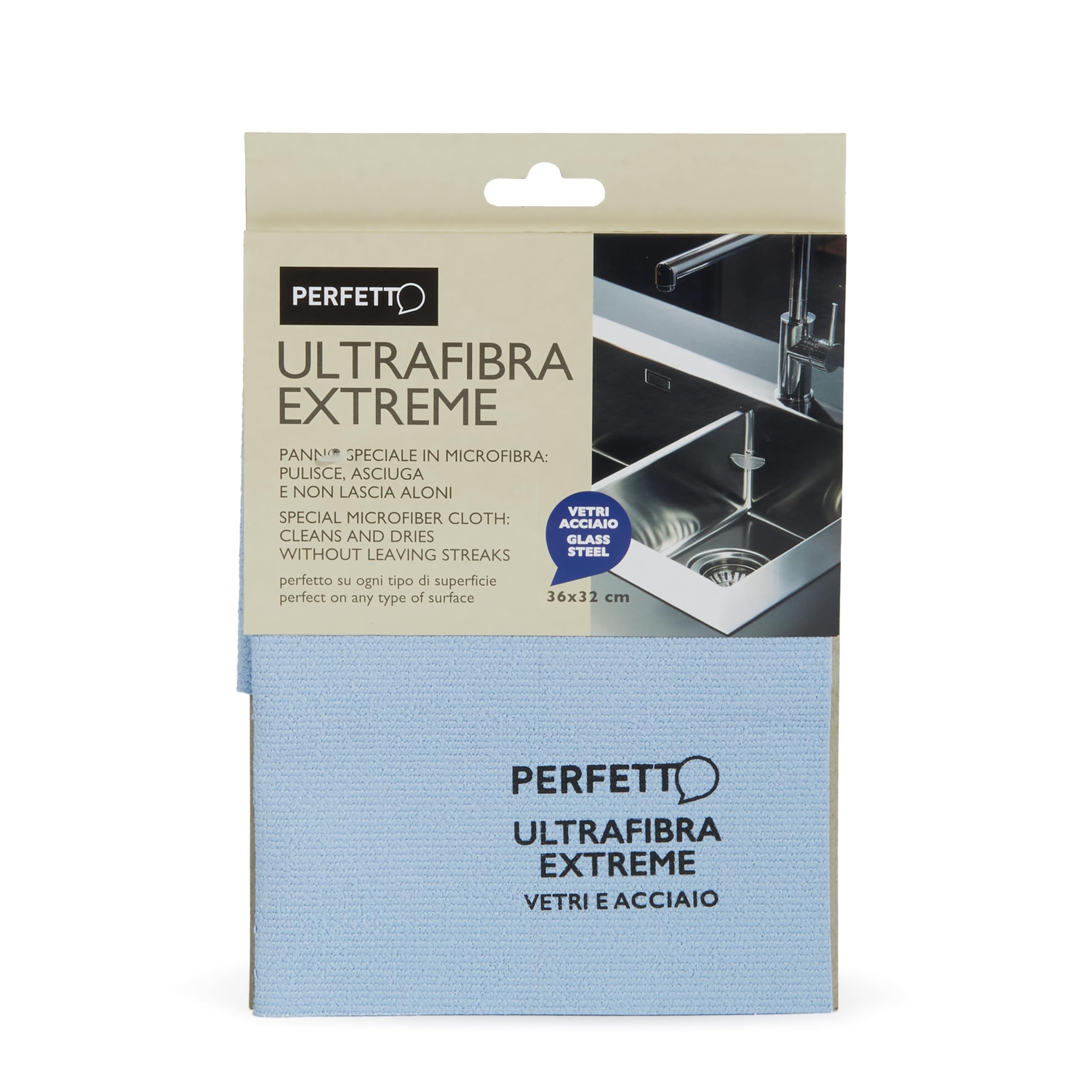 Perfetto Extreme Panno Multiuso per Acciaio/​Vetri, Tessuto, Azzurro, 36x32x0.5 cm