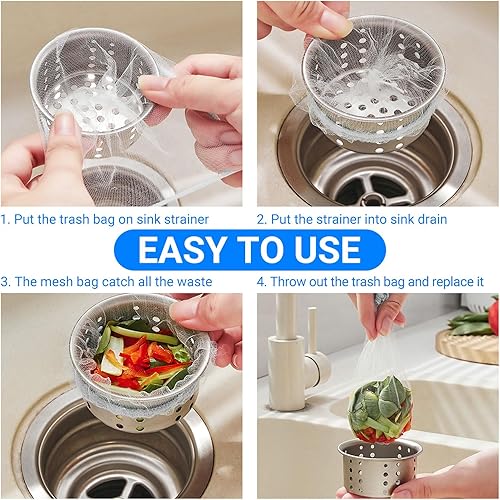 Miniatura 4 de Bolsas de malla para fregadero de cocina, 300 bolsas de malla desechables para colador de drenaje de fregadero, red de filtro de fregadero de