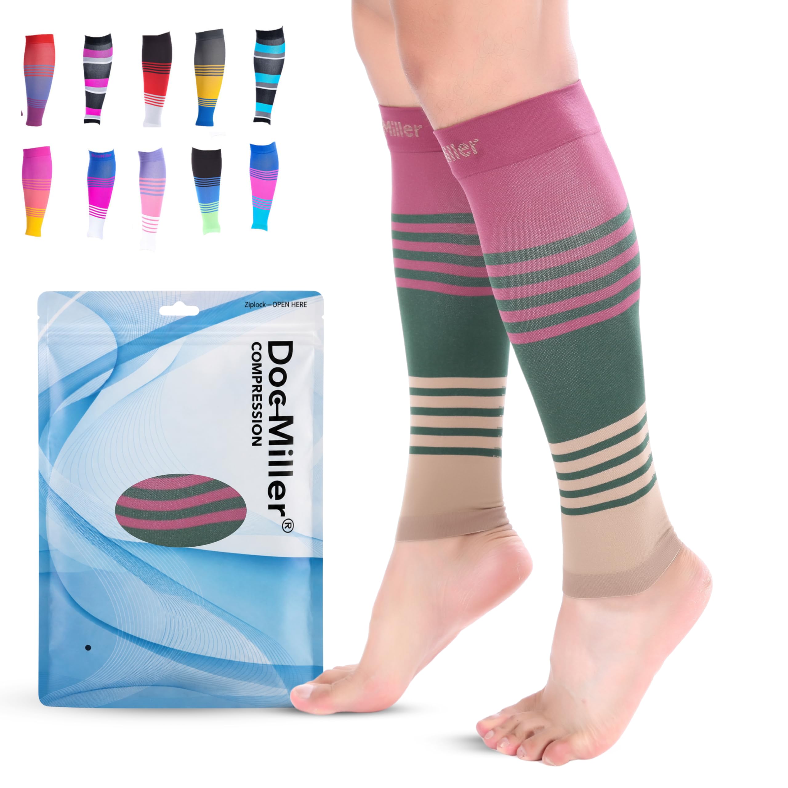 Doc Miller Calf Compression Sleeve for Men & Women – 20–30 mmHg Graduated Compression, Footless Compression Socks Alternative for Running, Shin