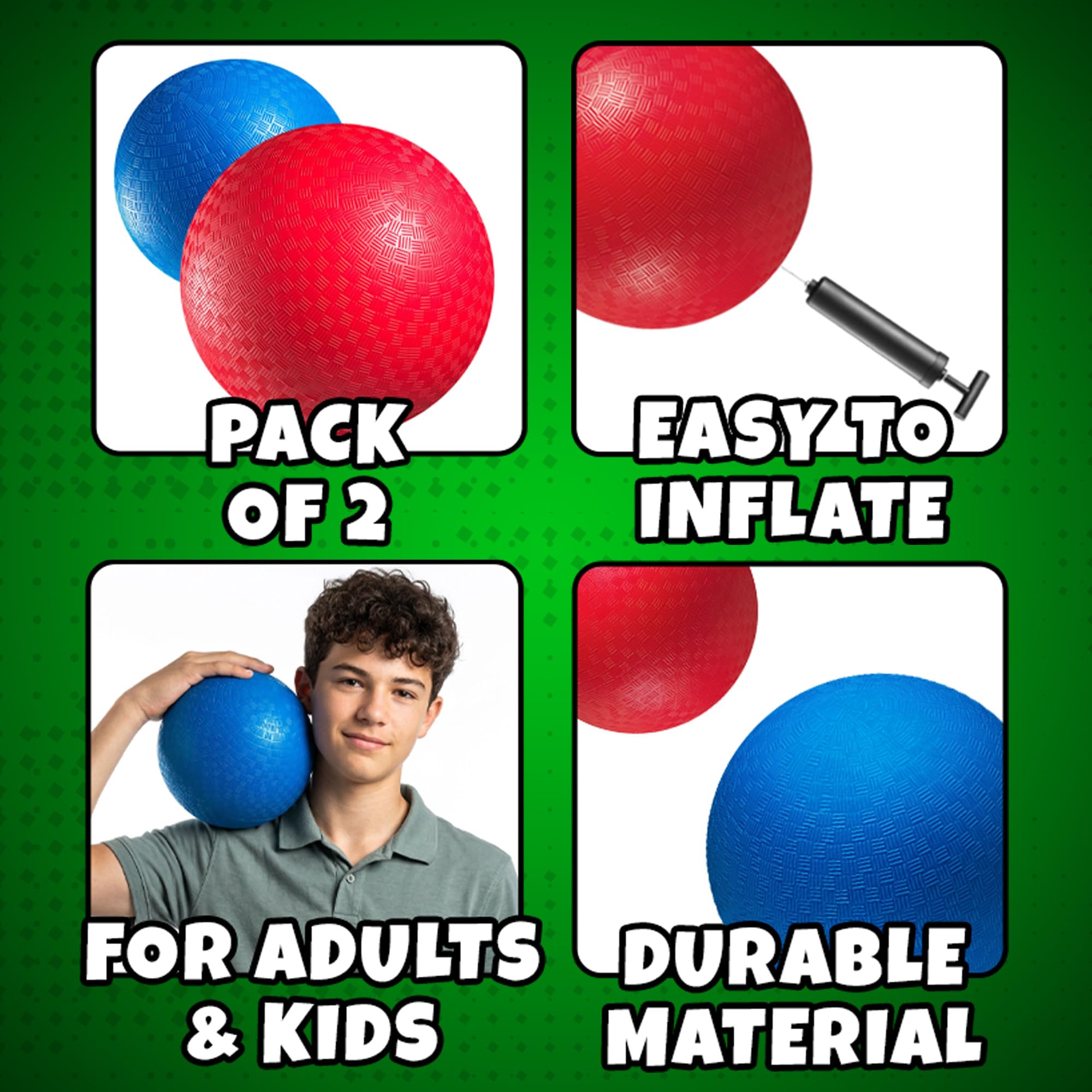 Red & Blue Playground Dodgeballs - (2-Pack) with Pump - Small Playground Balls for Kids, Teens & Adults - Indoor & Outdoor Gym Sports Balls for Dodgeball, Four Square, PE, Recess & Party Games - 3