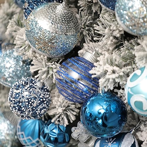 Miniatura 5 de BIU Juego de 32 adornos de bola de Navidad inastillables grandes para árbol de Navidad, corona de Halloween, guirnalda, adornos decorativos (azul