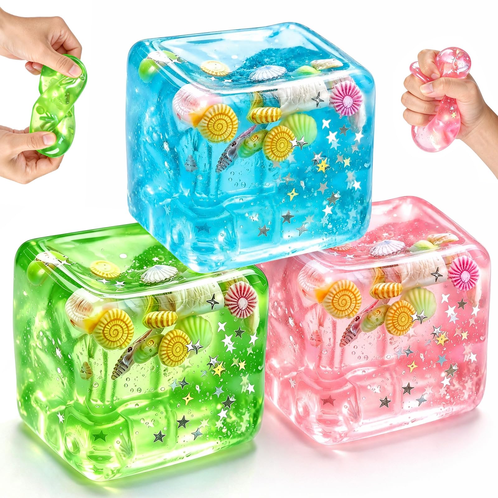 Squishy Cube, 3PCS Ocean Shells Ice Cube Squishy Set, Slow Rising Squishies