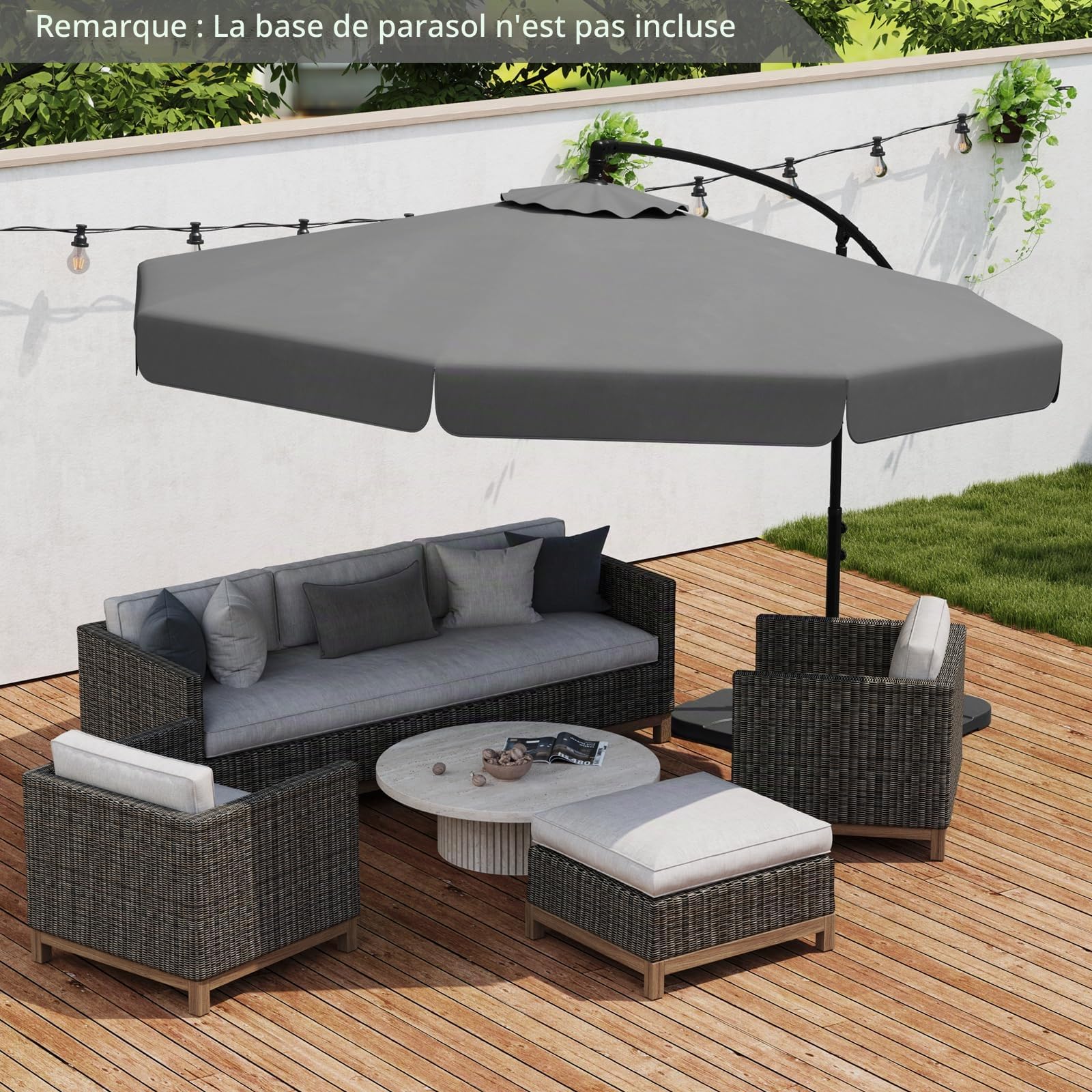 COSTWAY Parasol Déporté 3x3M avec Housse de Protection, Design à Volant Élégant, Parasol de Jardin Extérieur inclinable, Manivelle, 8 Baleines, Protection UV, pour Terrasse, Balcon, Patio (Gris)