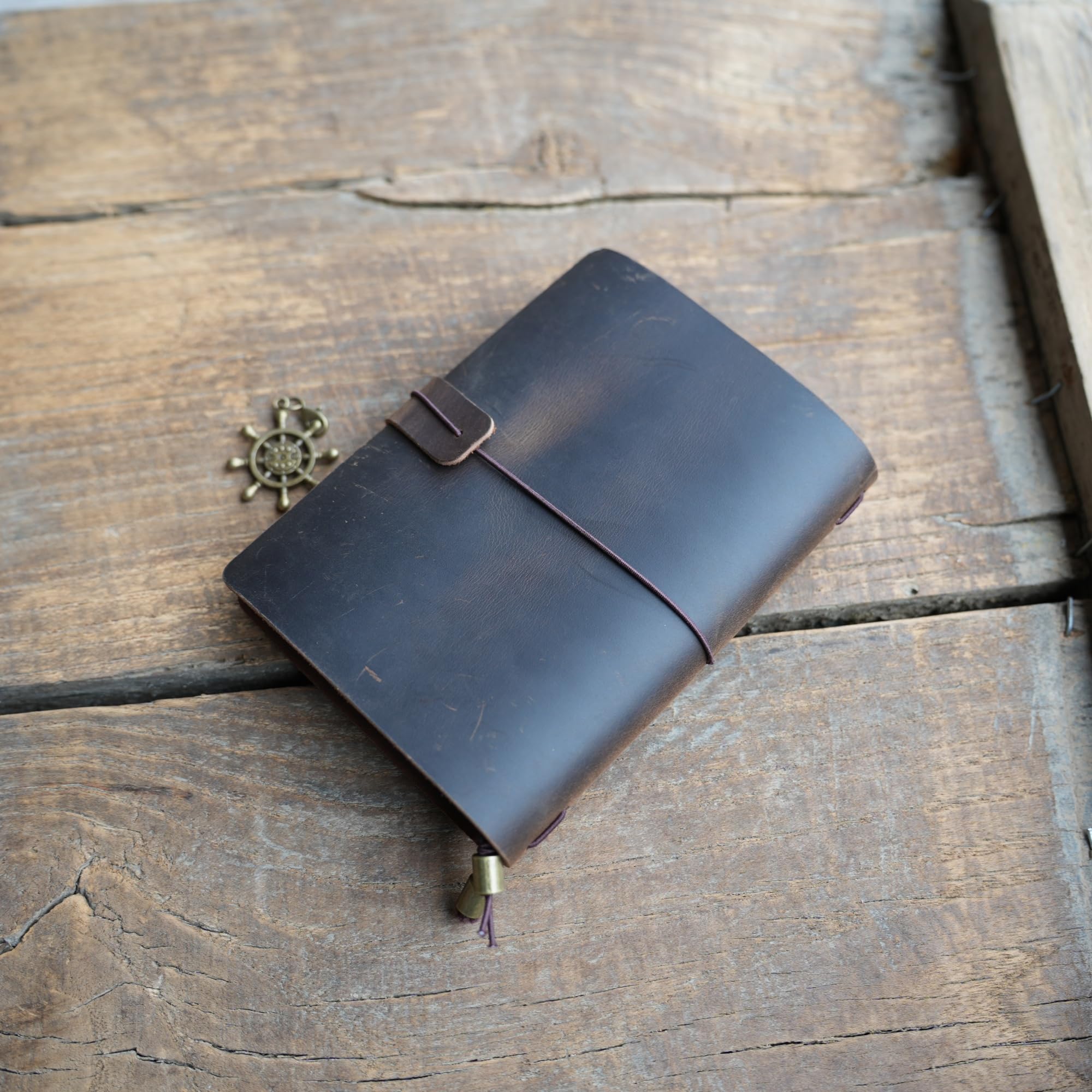 Reisetagebuch, handgefertigt, echtes Leder, A5, 8.3in x 5.5in / 21 x 14 cm, nachfüllbar, Reisetagebuch, mit Innentaschen und Kartenfächern, A5, Braun