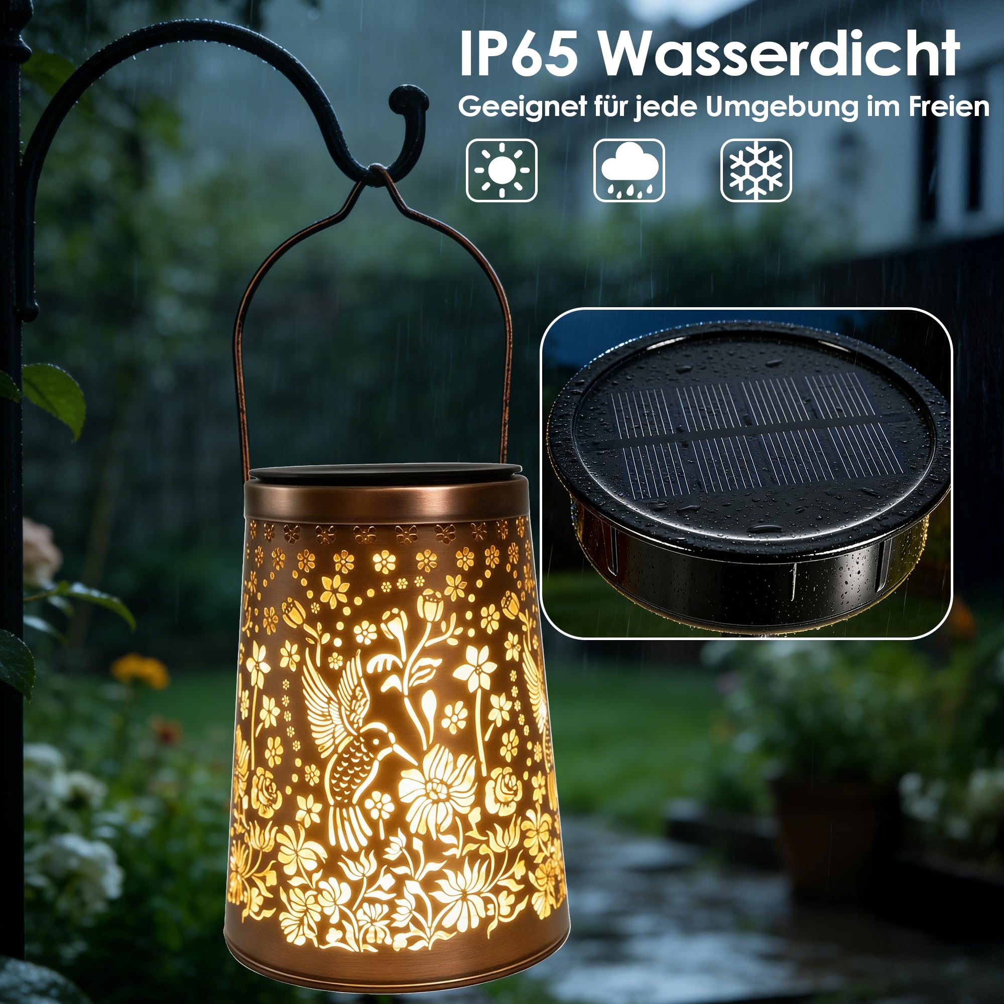 Solarlaterne für Außen 2 Stück, Kolibri Solarlampen für Außen Garten IP65 Wasserdicht Metall Solarlampen für Außen Hängend Geschenke für frauen Mama Oma für Deko Garten Balkon Terrasse