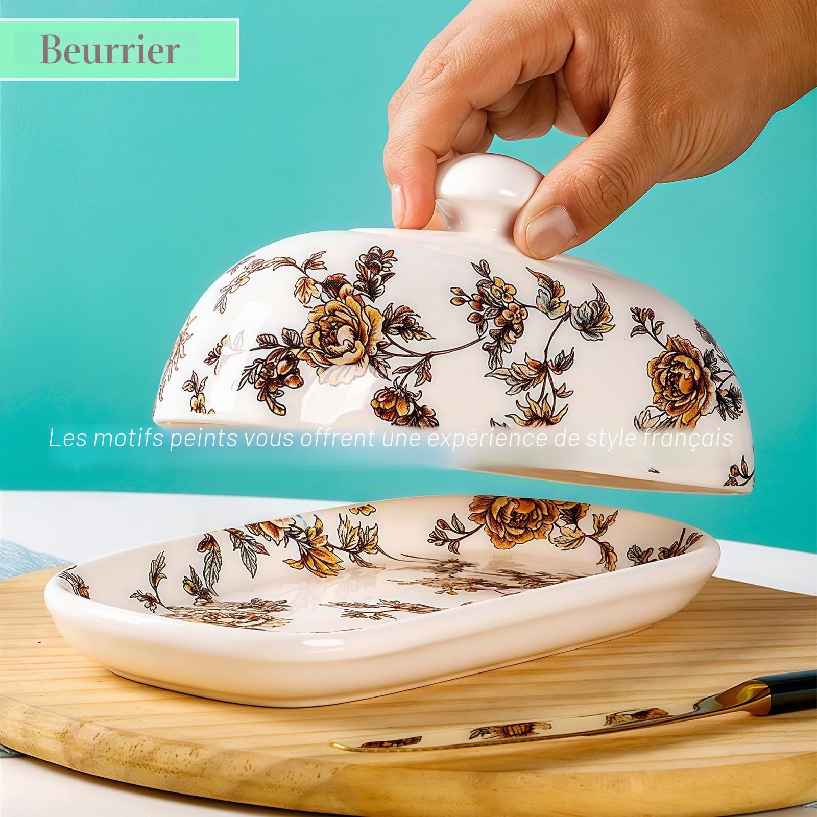 Joli beurrier avec couvercle pour comptoir, porte-beurre en céramique rose, récipient à beurre