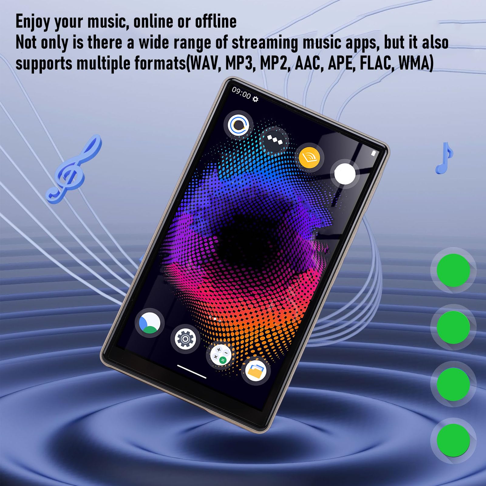 Pissente Reproductor MP4 HiFi con Reproducción en Línea y WiFi de Doble Banda para Niños, Soporte para y Audible, Reproductor MP3 de 192 GB con Altavoz Bluetooth 5.0 (Gold)