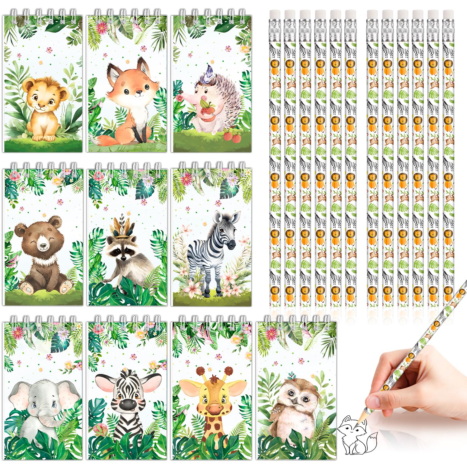 Unvtap Mini Notebooks for Party Bags, 10 Animal Notepads with 12 Pencils — image 1