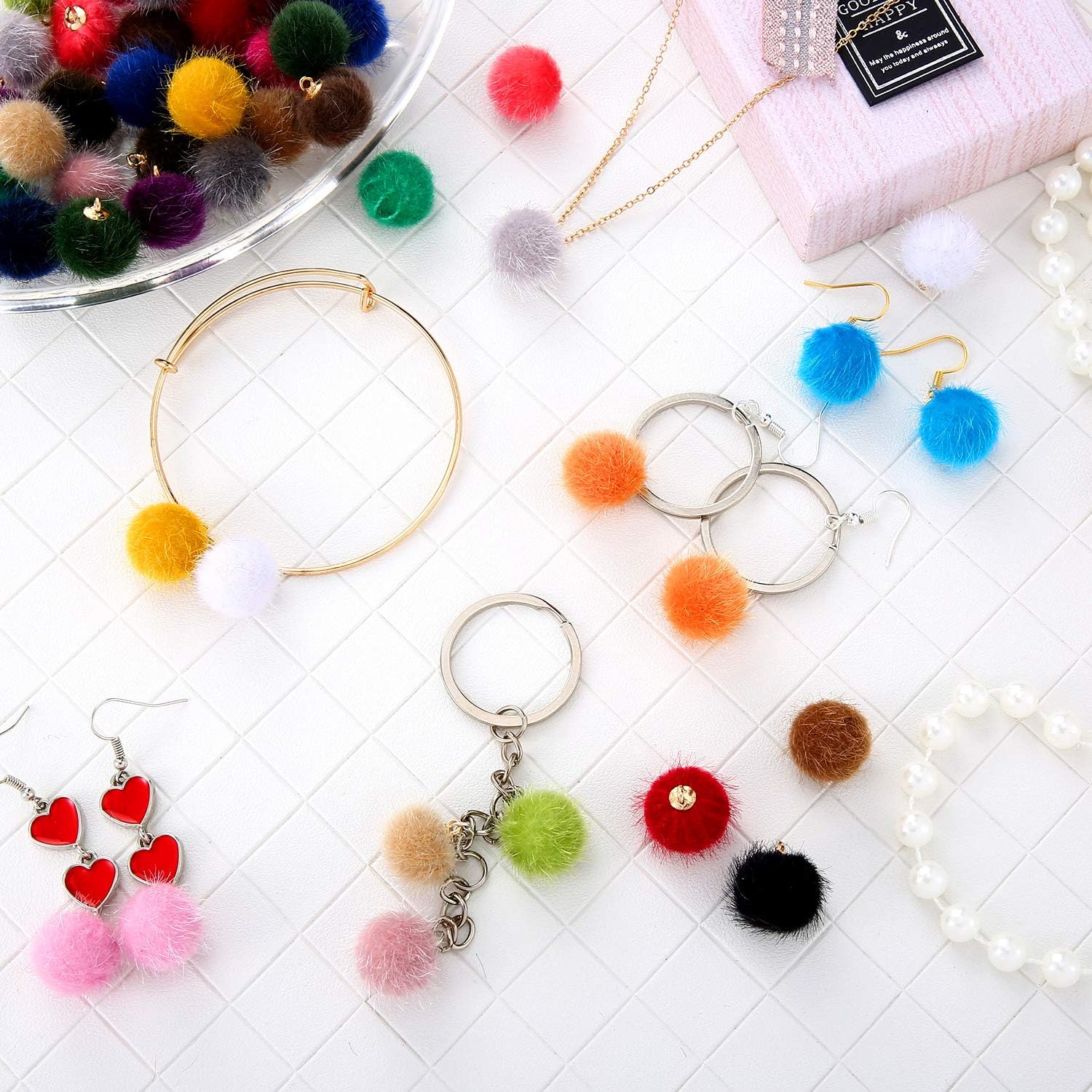 Hicarer 168 Pieces Pompoms Earrings Fabric Metallic Colorful Pompoms Earrings Charms DIY Fluffy Ball for Tassel Earrings Charm Pendant Keychain Jewelry Making, 24 Colors - Image 6